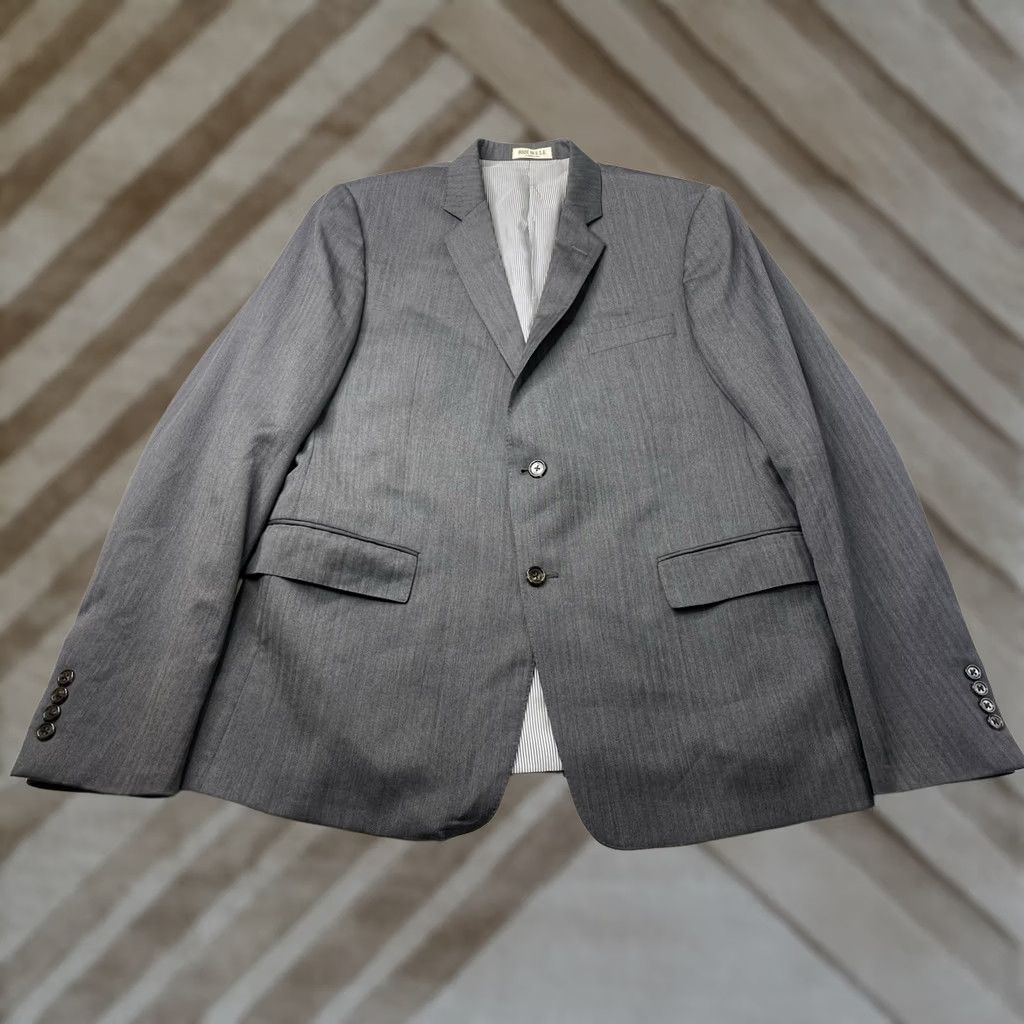 Todd Snyder Todd Snyder Mayfair Fit Blazer Jacket 44R Wool Gray Herringbone Double-Vented Notch Lapel Single-Breasted Two-Button Front Dress Coat Mens"} Size 44R - 1 Thumbnail