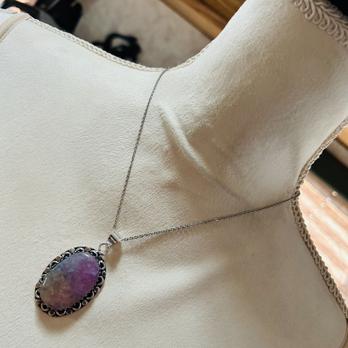 Handmade Handcrafted oval crackle quartz dogtooth 925 necklace Size ONE SIZE - 2 Thumbnail