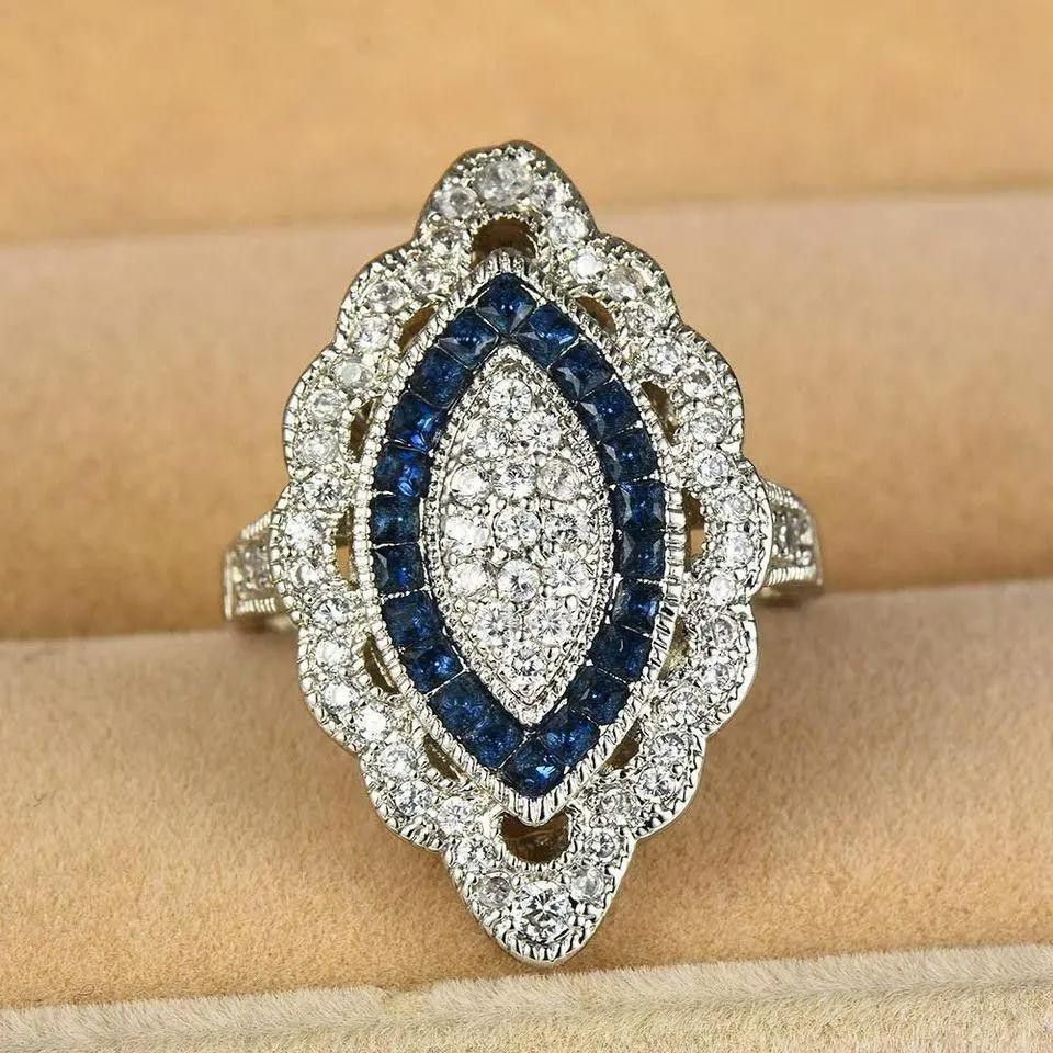Designer Vintage 2.35CT White & Blue Sapphire Art Deco Ring - Size 7 Size ONE SIZE - 1 Thumbnail