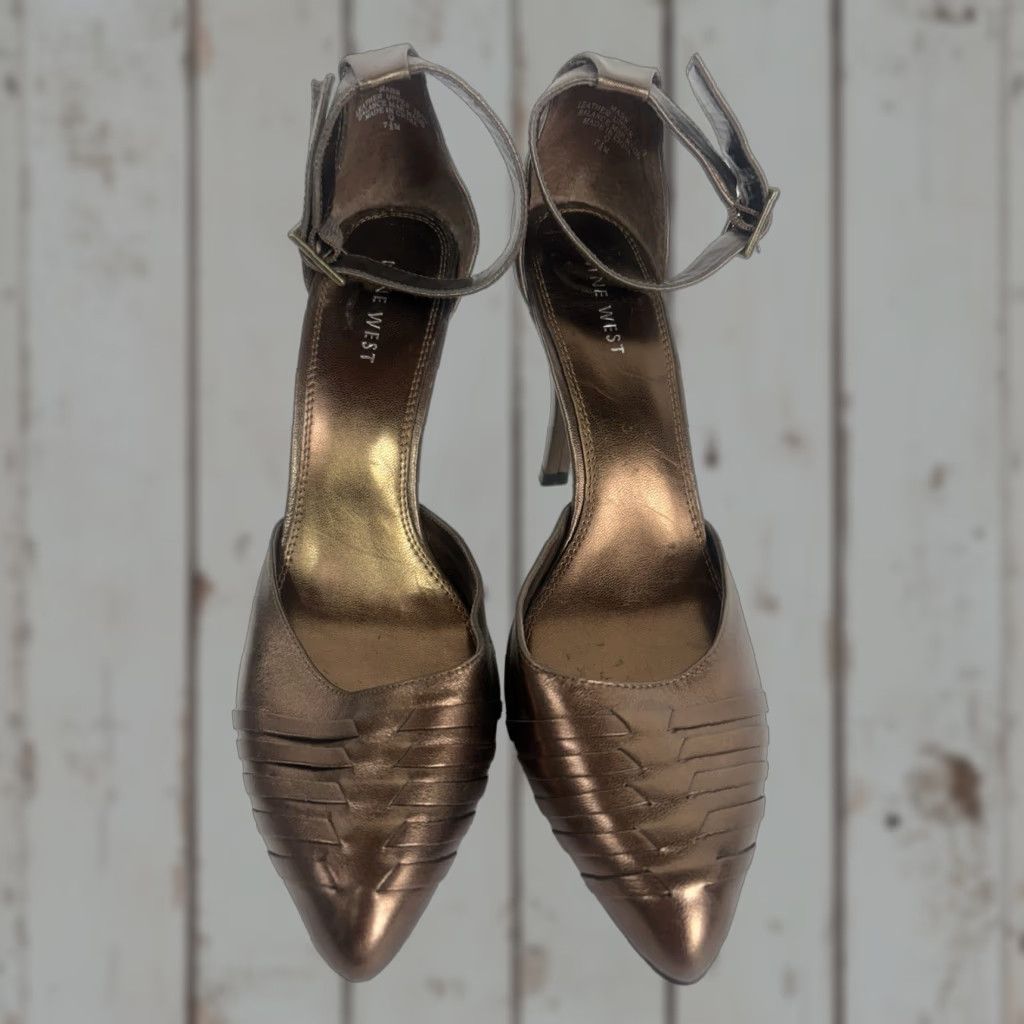 Nine West Nine West Bronze Leather Slingback Pointed Toe Heels 4in Womens Size 7.5M Size US 8 / IT 38 - 1 Thumbnail