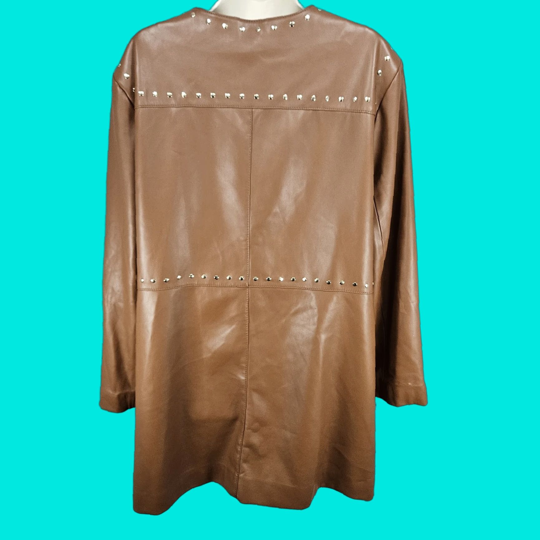 Vintage Chico's Brown Faux Leather Gold Studded Lined Hook & Eye Jacket Coat 4 US 20/22 Size S / US 4 / IT 40 - 1 Thumbnail