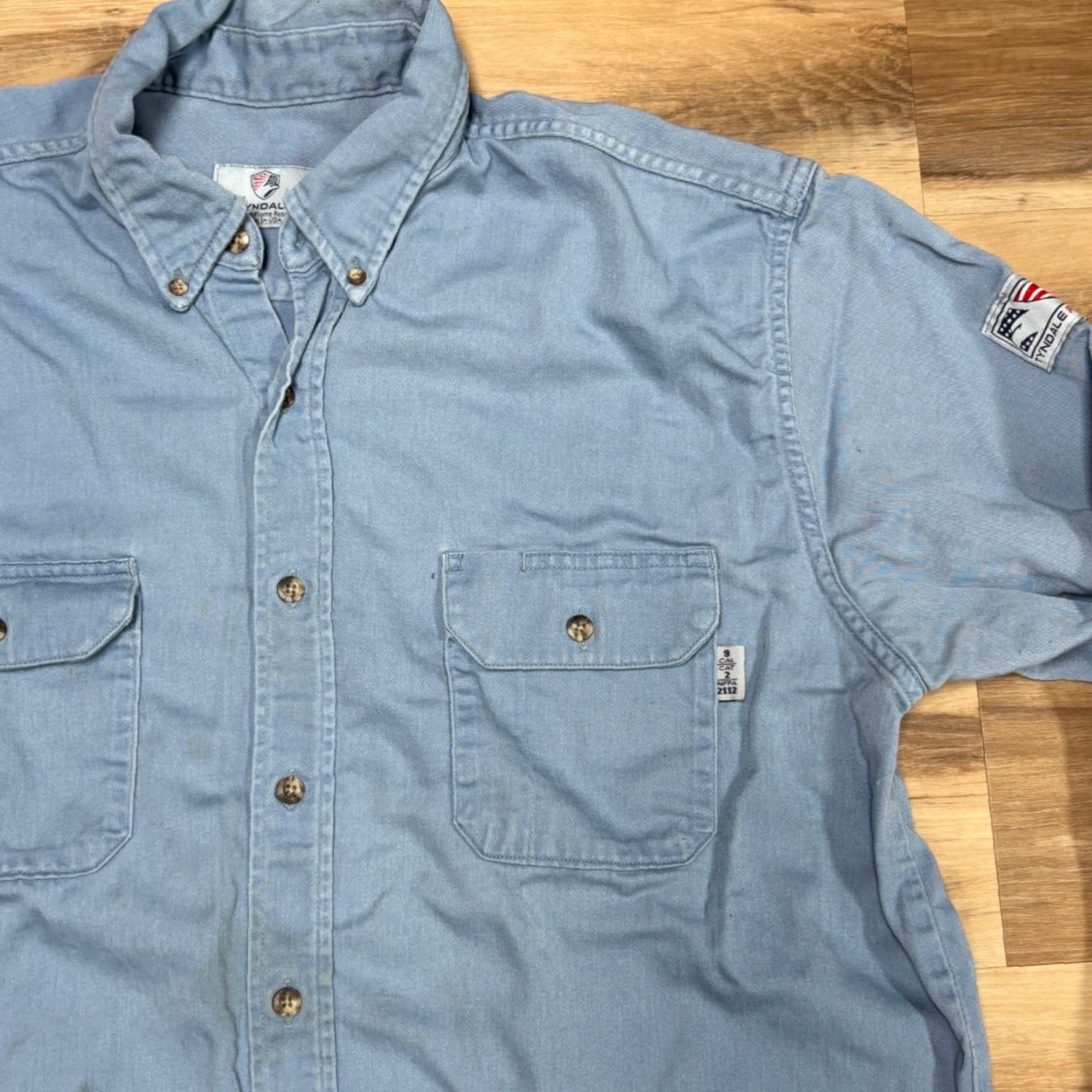Vintage Tyndale Shirt Mens XL Flame Resistant Blue Made in USA Button-Down FRMC Size US XL / EU 56 / 4 - 3 Thumbnail