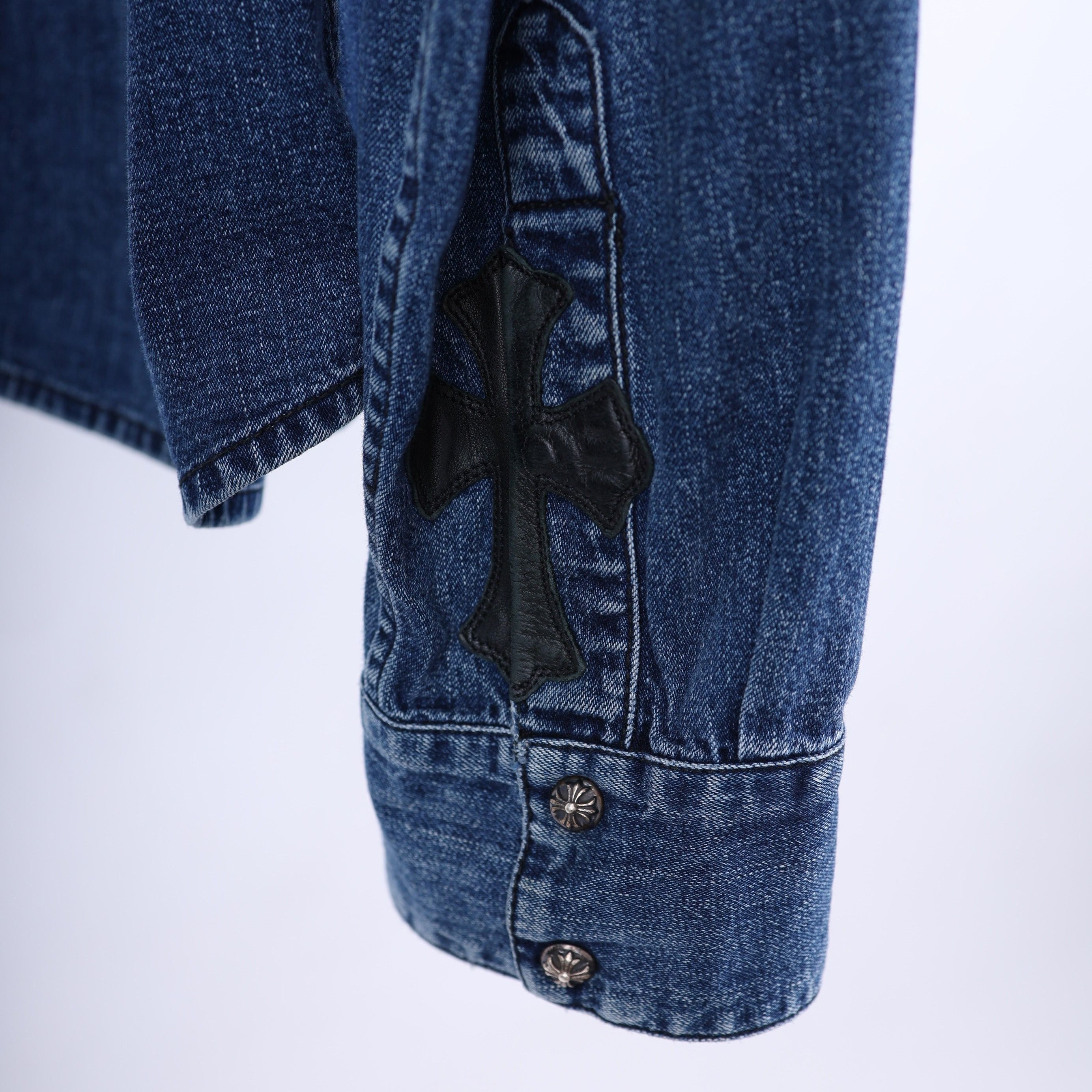 Chrome Hearts CHROME HEARTS CROSS PATCH SLEEVE DENIM SHIRT Size US L / EU 52-54 / 3 - 6 Thumbnail