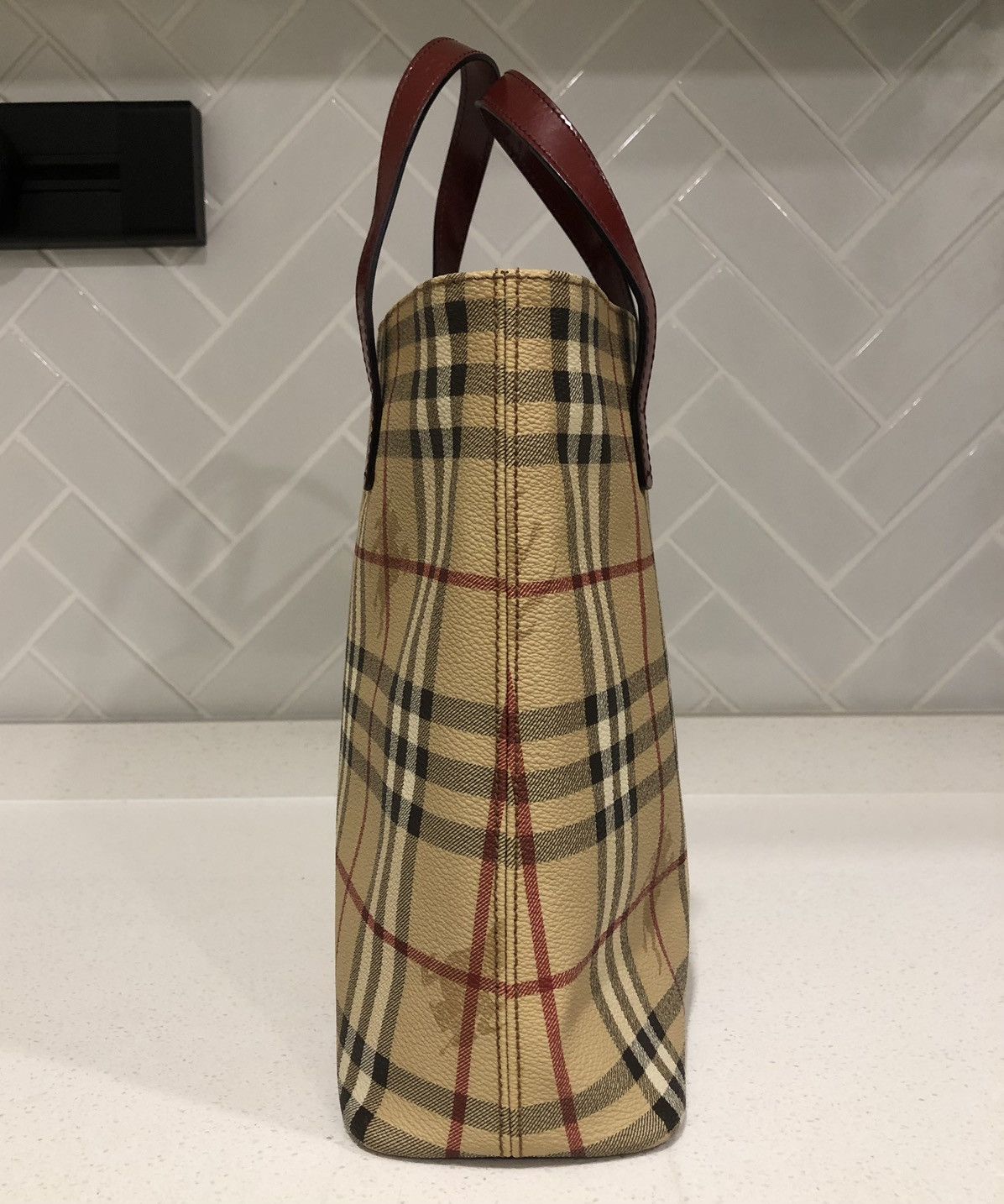 Burberry BURBERRY Nova Check Tote Bag PVC Leather Beige Auth T-03-01 Size ONE SIZE - 12 Thumbnail