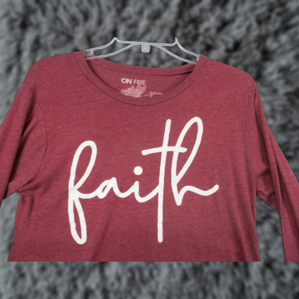 Vintage On Fire Shirt Womens Large Burgundy Faith Christian Graphic Long Sleeve High Low Size L / US 10 / IT 46 - 1 Thumbnail