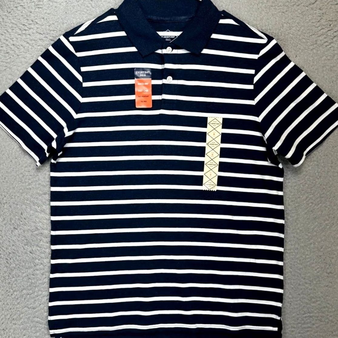 Vintage St Johns Bay Polo Shirt Mens Small Navy Striped Performance Quick Dry Rugby Size US S / EU 44-46 / 1 - 3 Thumbnail