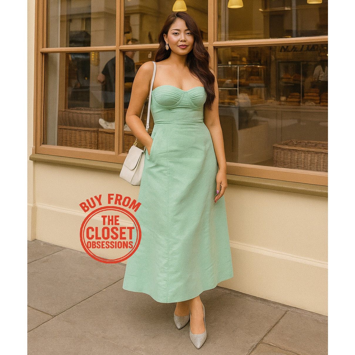 Mango MANGO Strapless Corset A-Line Midi Dress NWT — Green Size M / US 6-8 / IT 42-44 - 6 Thumbnail