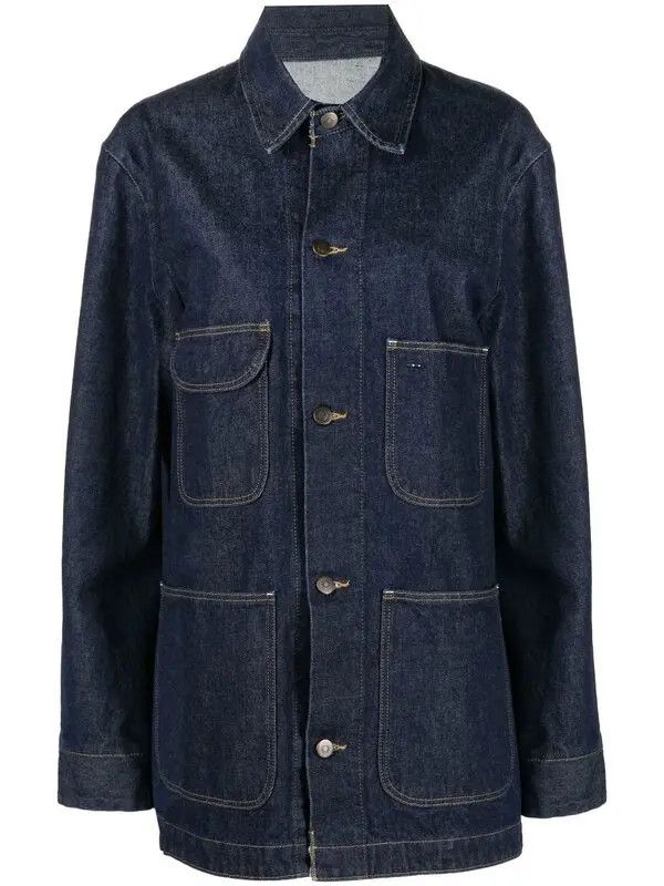 oc11z0925 Contrast-Stitch Denim Jacket in Blue