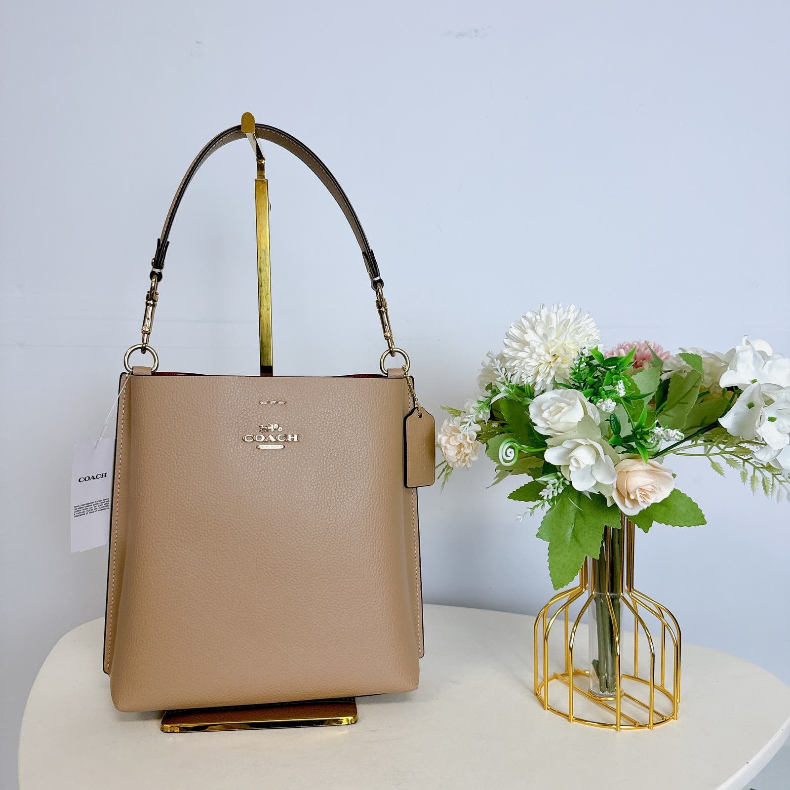 image of Coach Ca177 Mollie Bucket Bag 22 In Gold/taupe in Tan, Women's