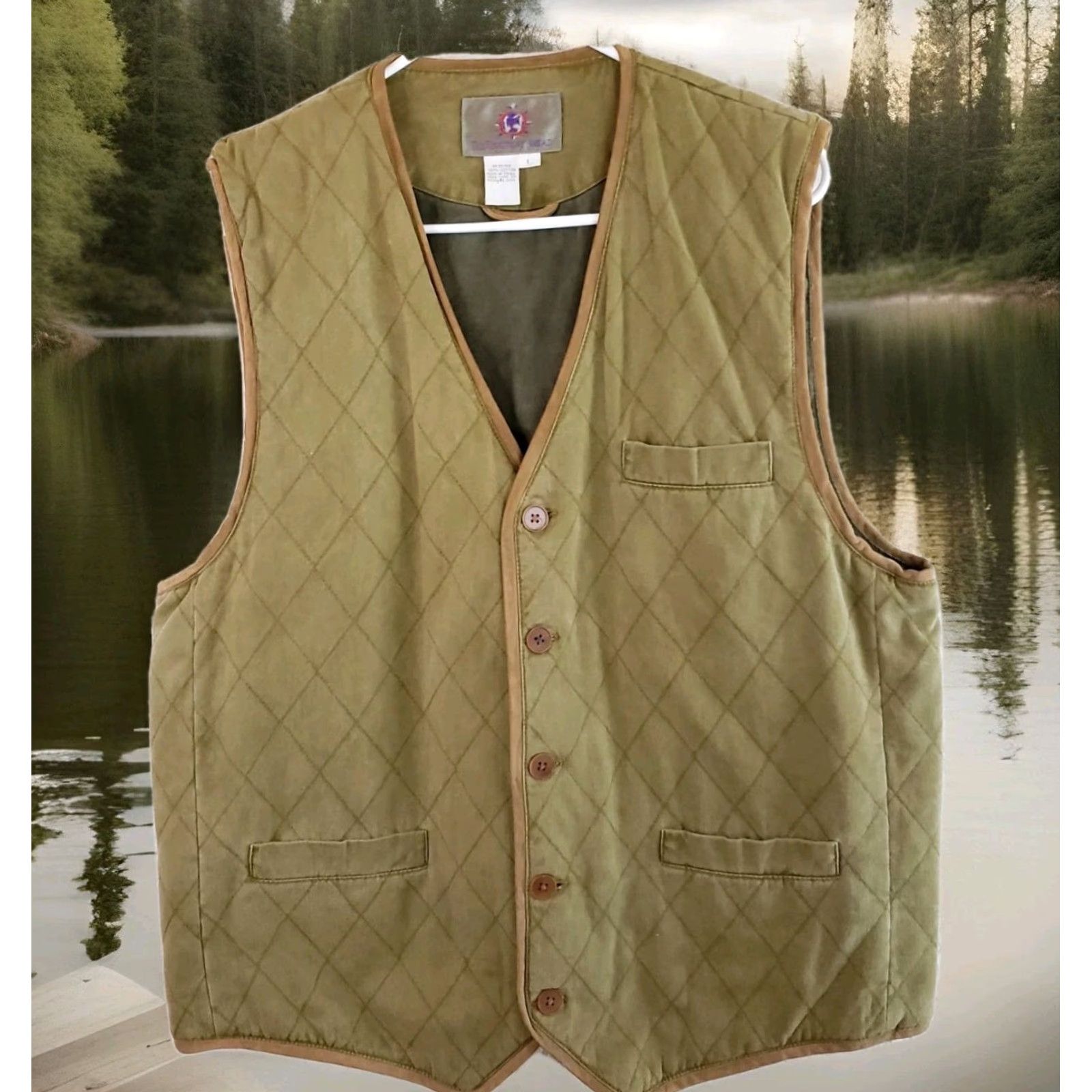 The Territory Ahead VINTAGE Territory Ahead Quilted Vest Mens L Green Cotton V Neck Button Front Hiking Size US L / EU 52-54 / 3 - 2 Thumbnail