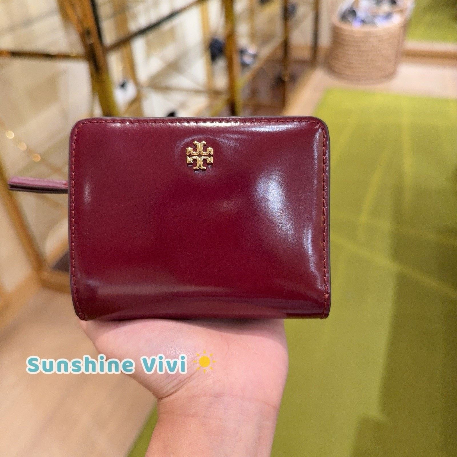 Tory Burch NWT Tory Burch Emerson Patent Leather Wallet Royal Burgundy Size ONE SIZE - 1 Thumbnail