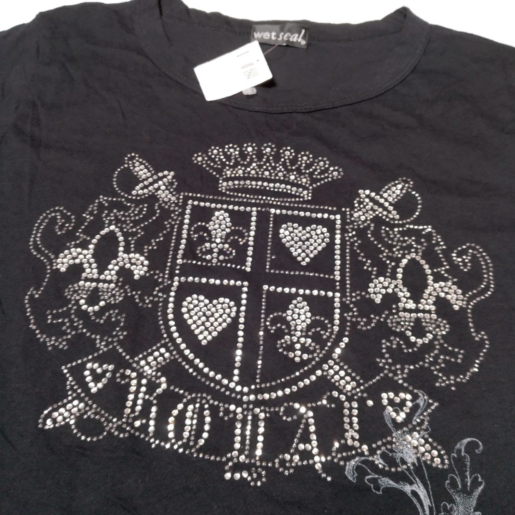 Vintage VINTAGE Wet Seal T-Shirt Juniors XL Cap Sleeve Black Silver Rhinestones Y2K 2000s Royal Queen Casual Size XL / US 12-14 / IT 48-50 - 2 Thumbnail