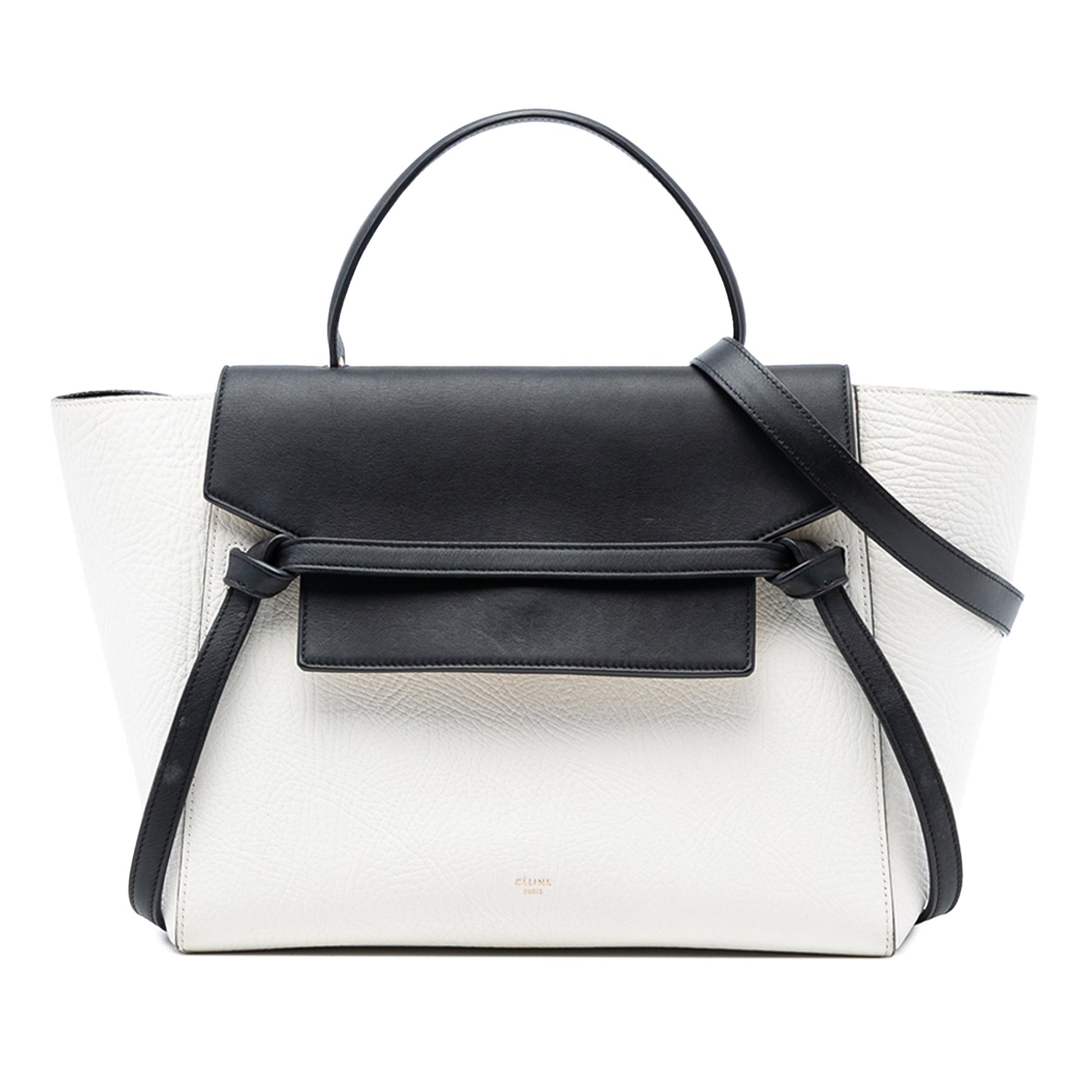 Celine Mini Bicolor Grained Calfskin Belt Bag in Black, Women's