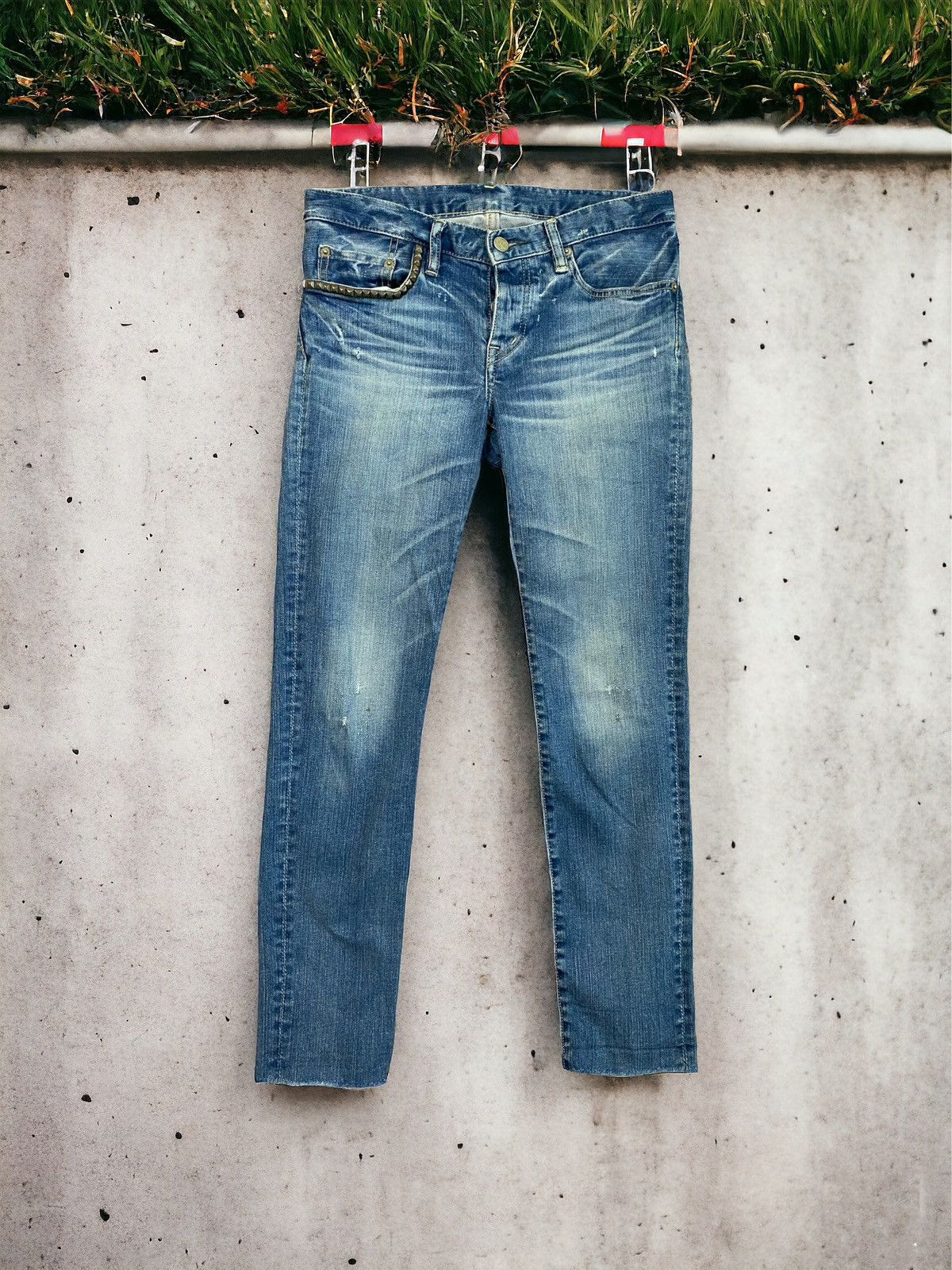 image of Hysteric Glamour Stud Skinny Denim Jeans in Blue, Men's (Size 28)