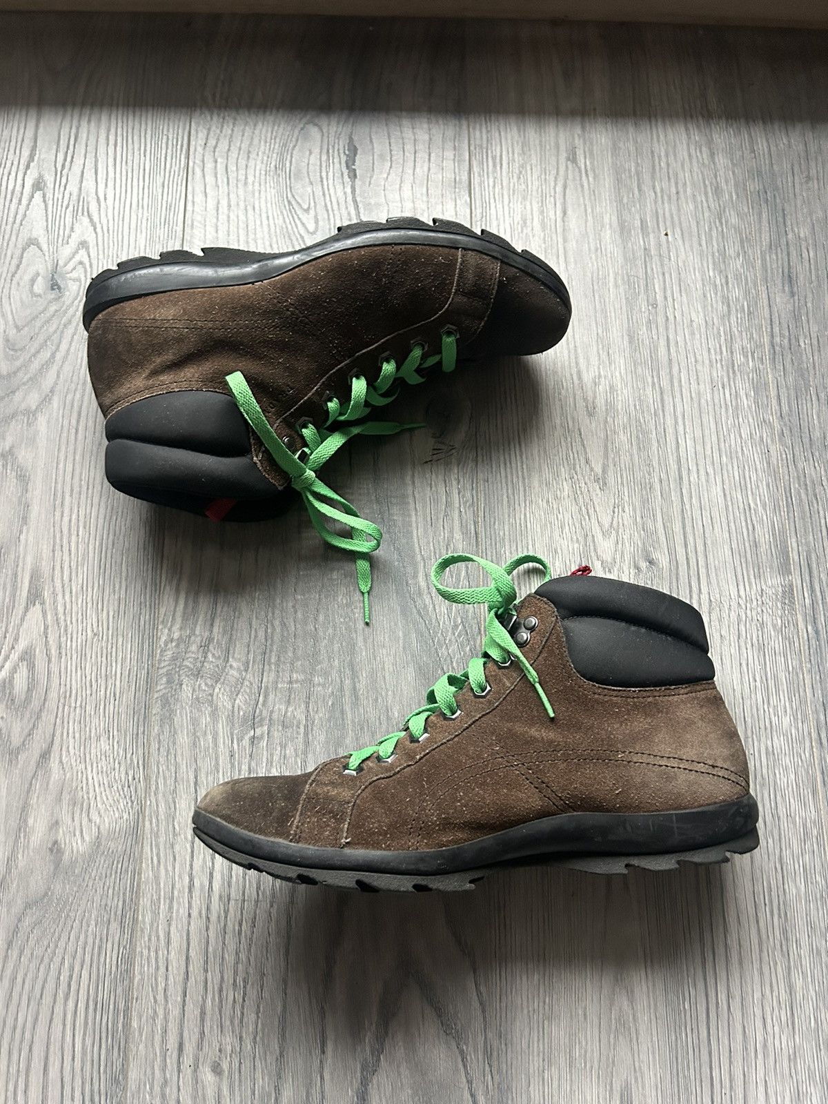 Prada Prada Brown Suede Hiking Boots with Green Laces Size US 8 / EU 41 - 2 Thumbnail