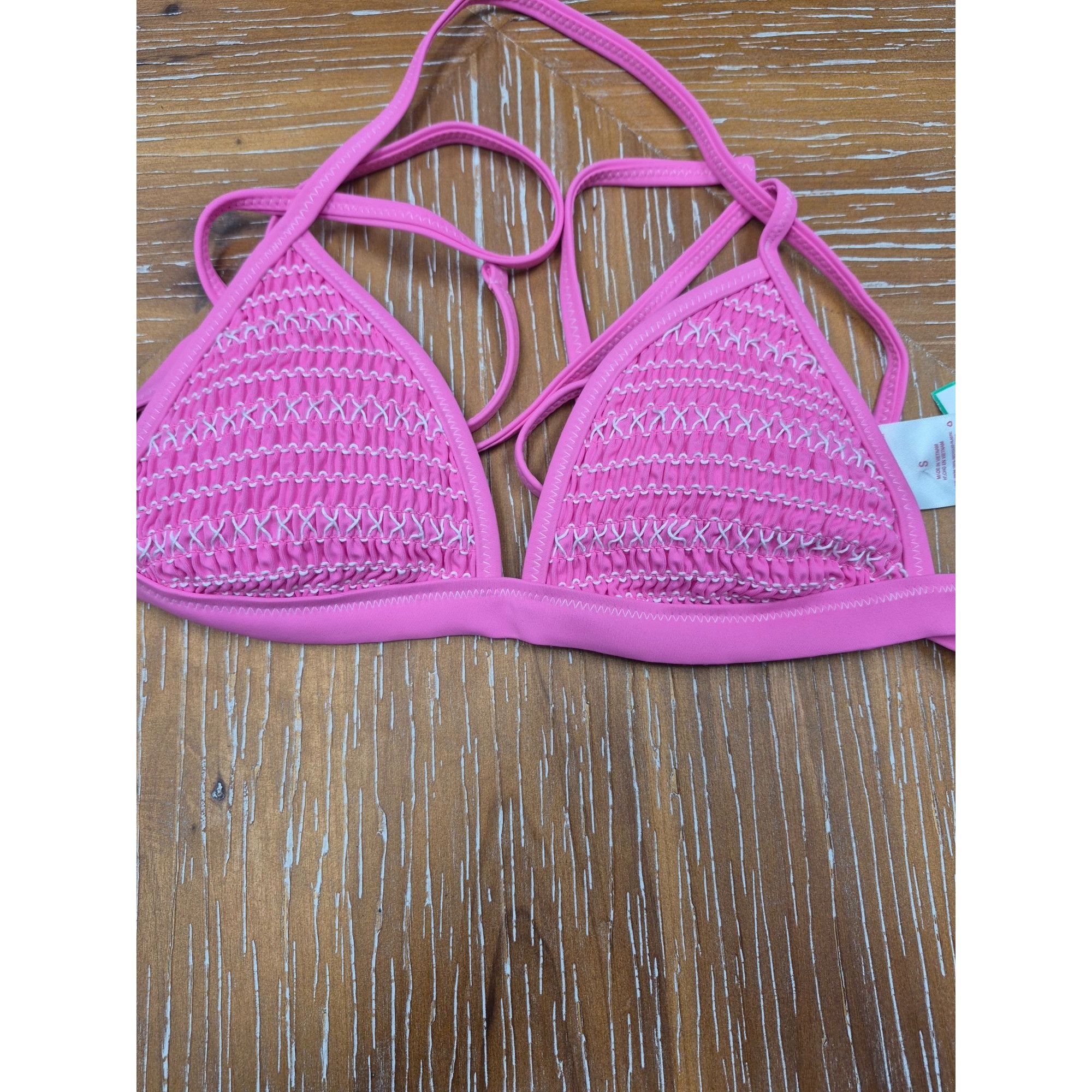 Other Pink Triangle Bikini Top With Strappy Back & Chevron Stitch Size ONE SIZE - 1 Thumbnail