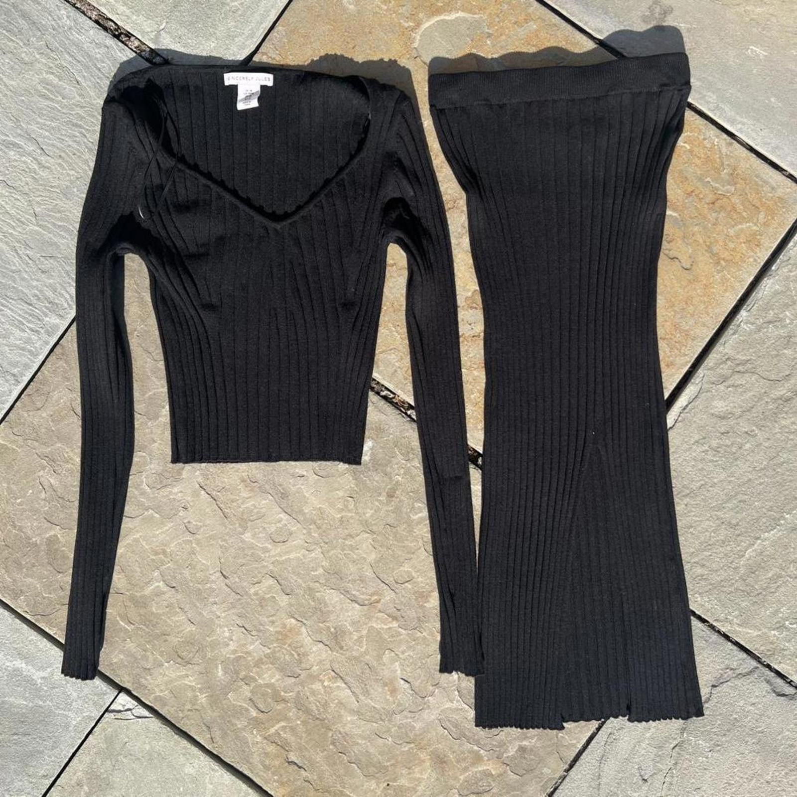 2 Piece Vertical Texture Knit V-Neck Sweater Split Skirt Set