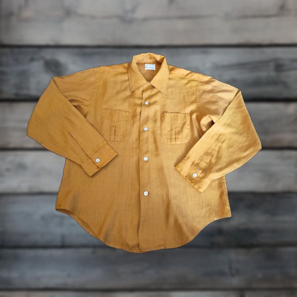 Enro VINTAGE Enro Button-Up Shirt Mens Large Long Sleeve Textured Solid Dark Yellow 60s 70s Mod Disco Size US L / EU 52-54 / 3 - 1 Thumbnail