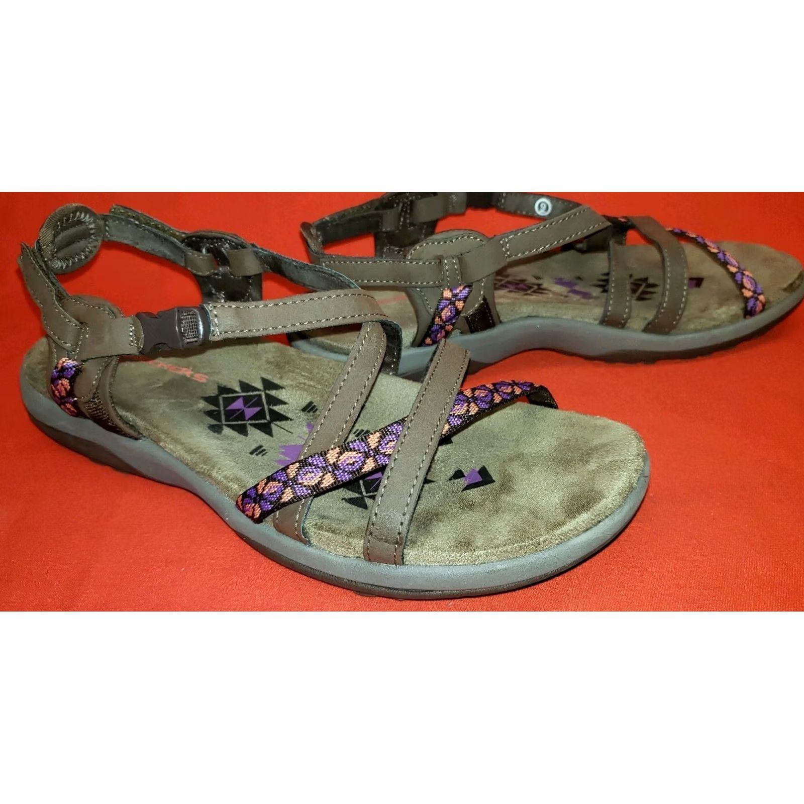 SKECHERS Skechers Women's Strappy Footbed Sandals Size 9M Brown Multicolored Accent Strap Casual Womens Shoes Size US 9 / IT 39 - 5 Thumbnail