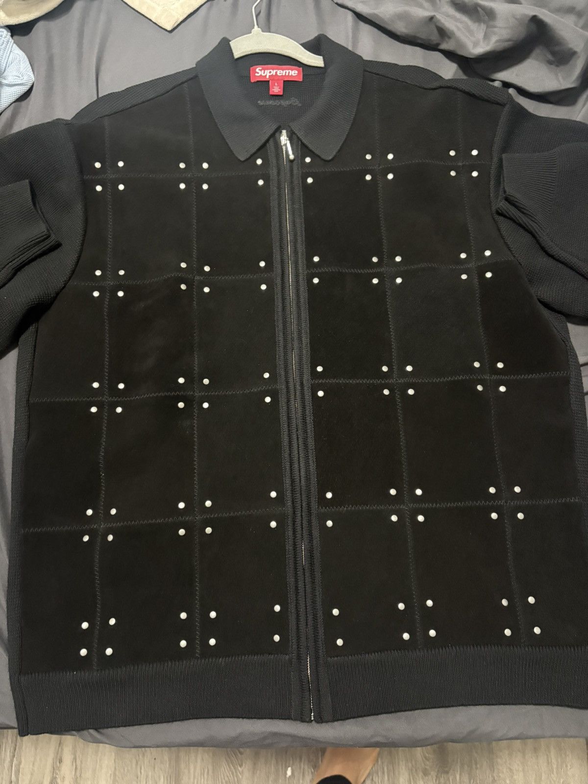Supreme Supreme Studded Suede Zip Up Cardigan 'Black | Grailed