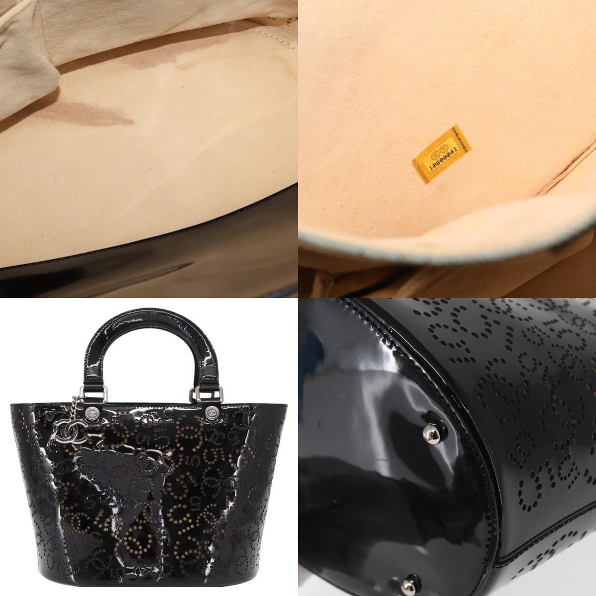 Chanel Chanel Punching Handbag Enamel Black Silver CC Size ONE SIZE - 5 Thumbnail