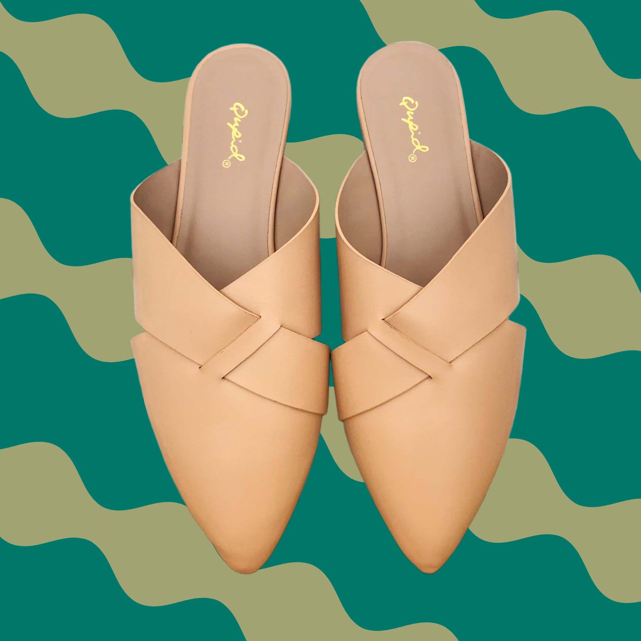 Vintage Qupid Women Ballerina Pointed Toe Open Back Slip On Flat Mules Sandals 10 US Faux Leather Beige Vintage No 60s 70s 80s American Art Womens Size US 8 / IT 38 - 1 Thumbnail