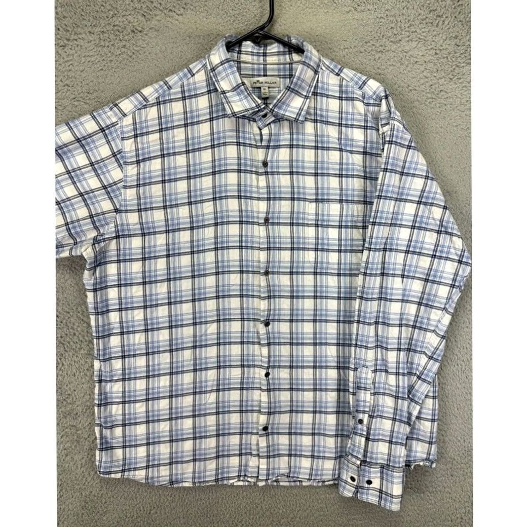 Peter Millar Peter Millar Shirt Mens XL Blue White Plaid 100% Cotton Button-Down Long Sleeve Shirt Mens XL Button-Down Plaid Cotton White/Blue Outdoors Size US XL / EU 56 / 4 - 3 Thumbnail