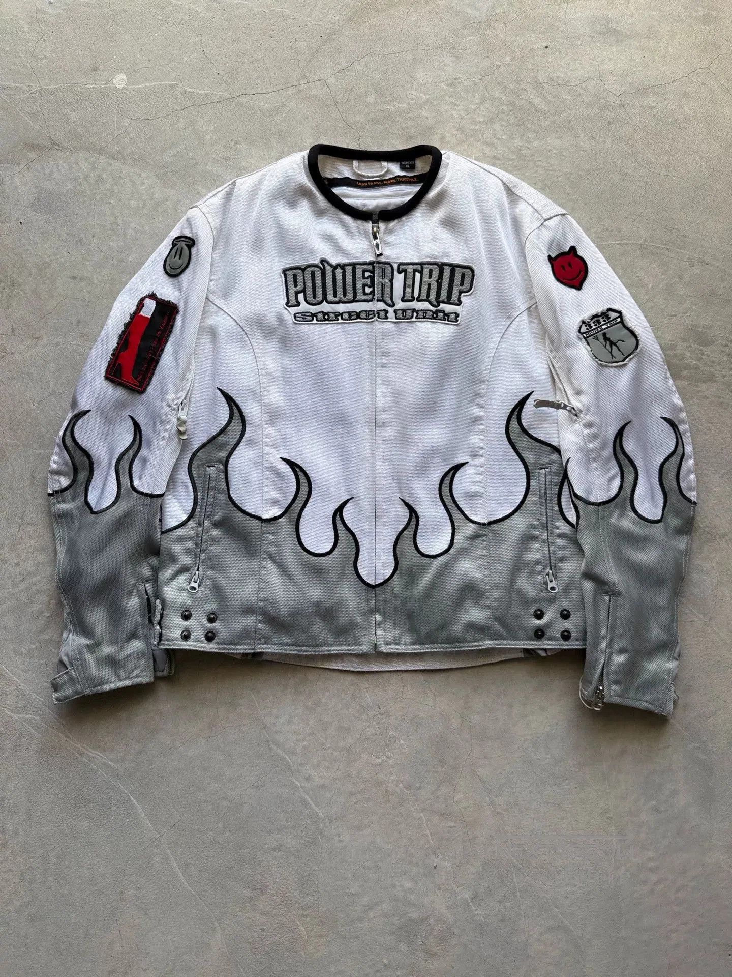Vintage Vintage 00s Power Trip White Flame Biker Jacket. Size US XL / EU 56 / 4 - 1 Thumbnail