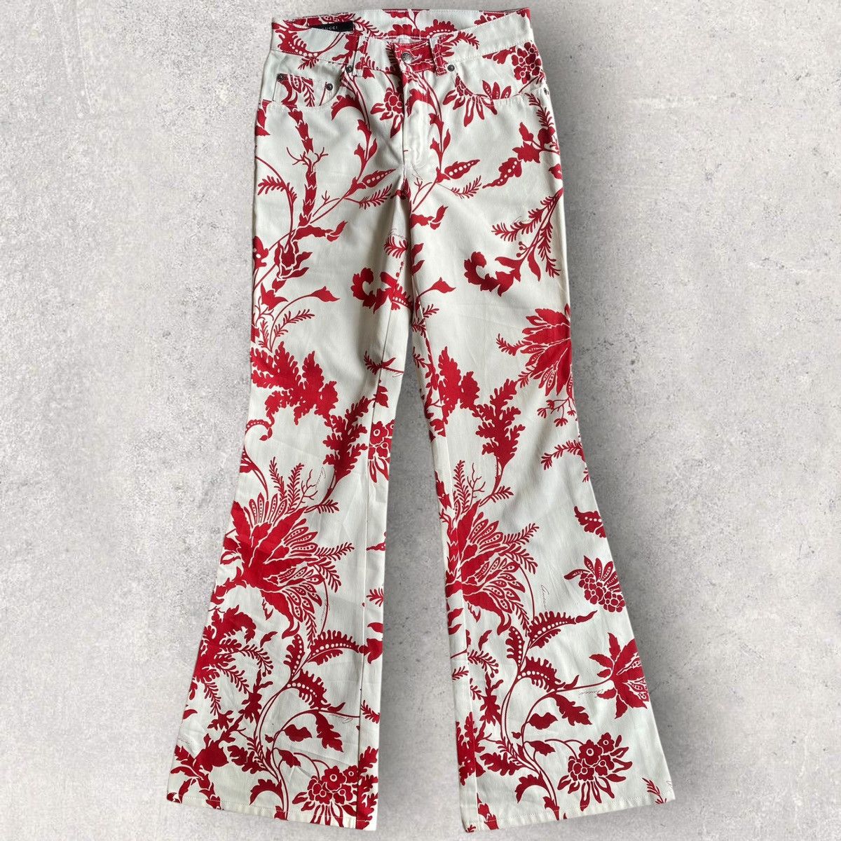 Gucci SS 2000 Floral Print Flare Denim Jeans Size 28" / US 6 / IT 42 - 1 Thumbnail