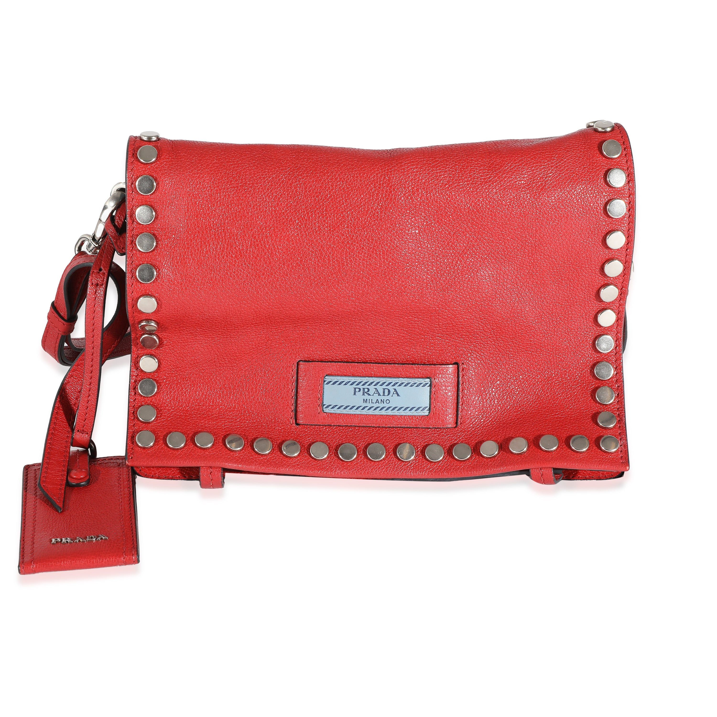 image of Prada Red Leather Glace Etiquette Crossbody, Women's