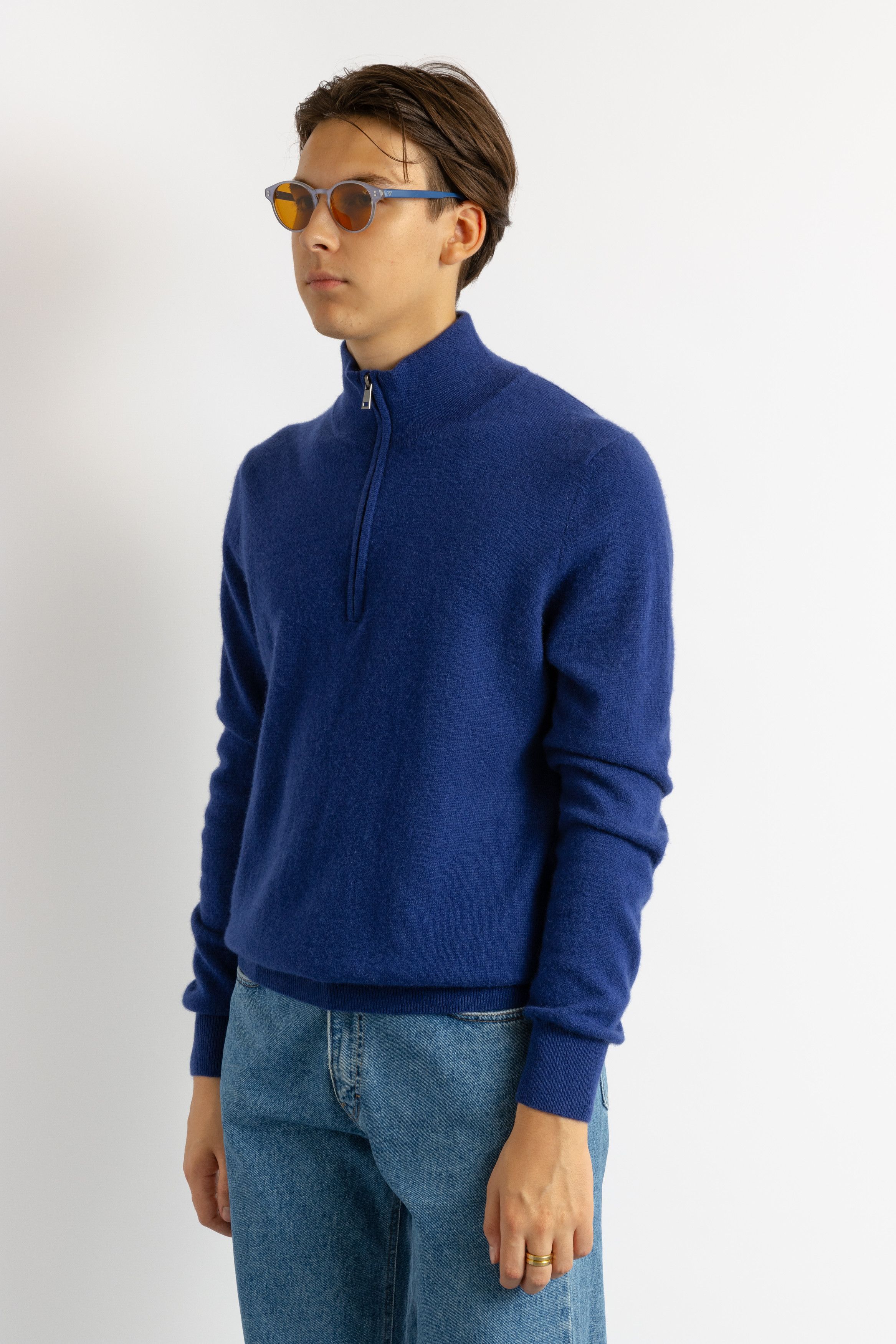 Vintage Unisex Cashmere Blue 1/4 Zip Turtleneck Sweater 8734 Size US M / EU 48-50 / 2 - 4 Thumbnail