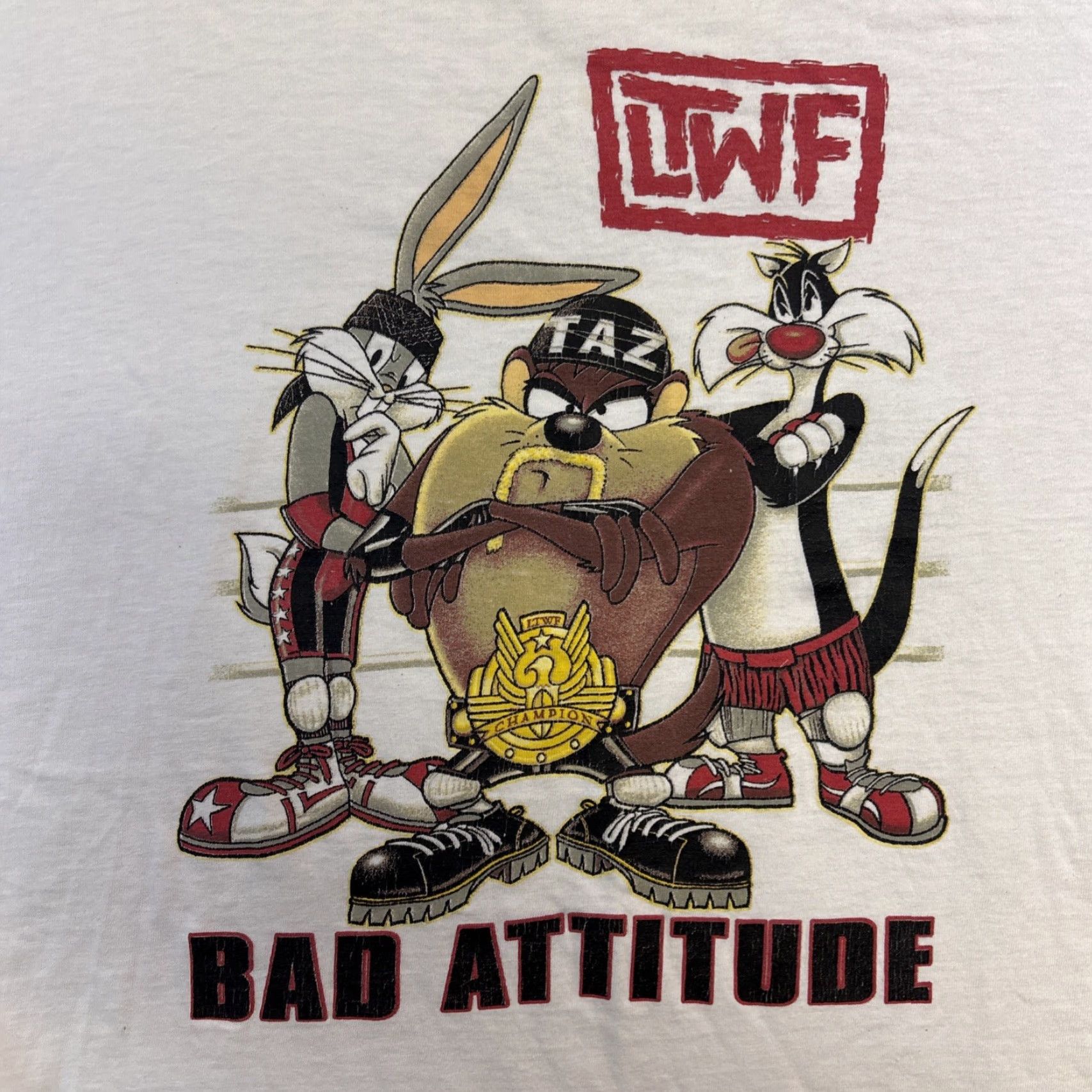 Vintage VINTAGE Looney Tunes Taz Bugs Bunny Bad Attitude T Shirt LTWF 90s 1990s White XL Men Size US XL / EU 56 / 4 - 2 Thumbnail