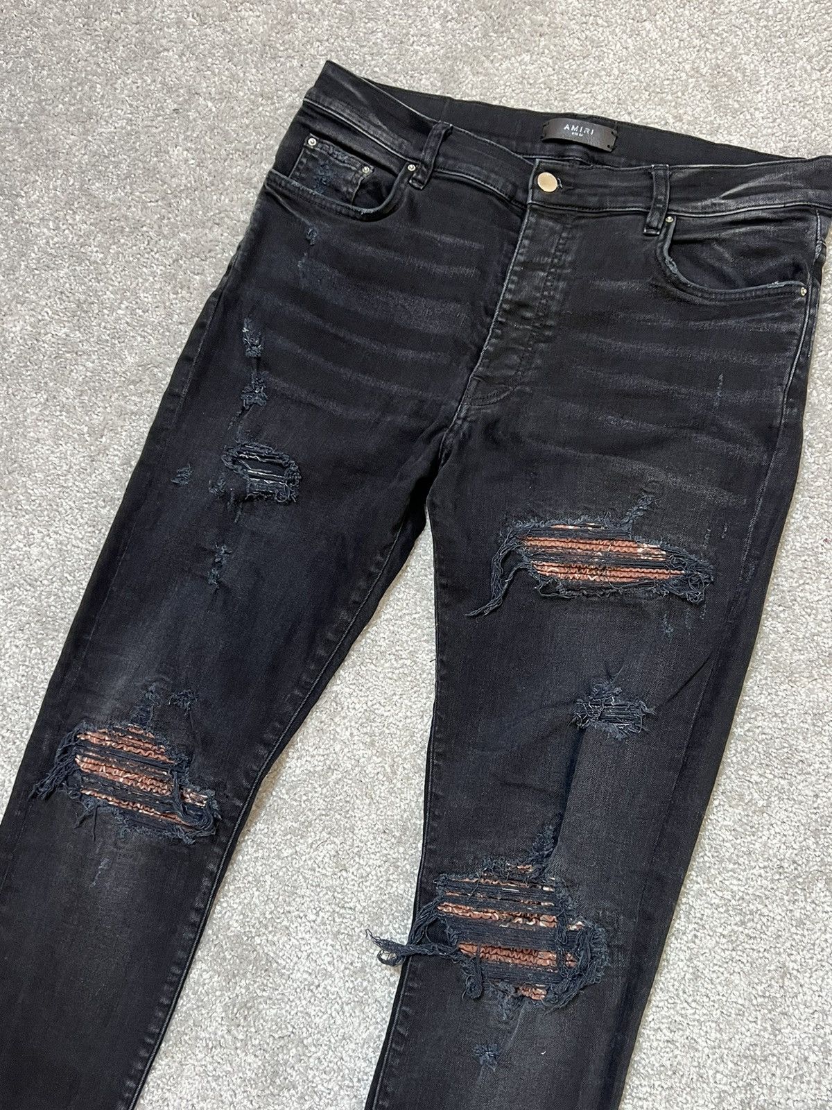 Amiri Amiri MX-1 Black Distressed Skinny Jeans With Brown Patch Size US 36 / EU 52 - 4 Thumbnail