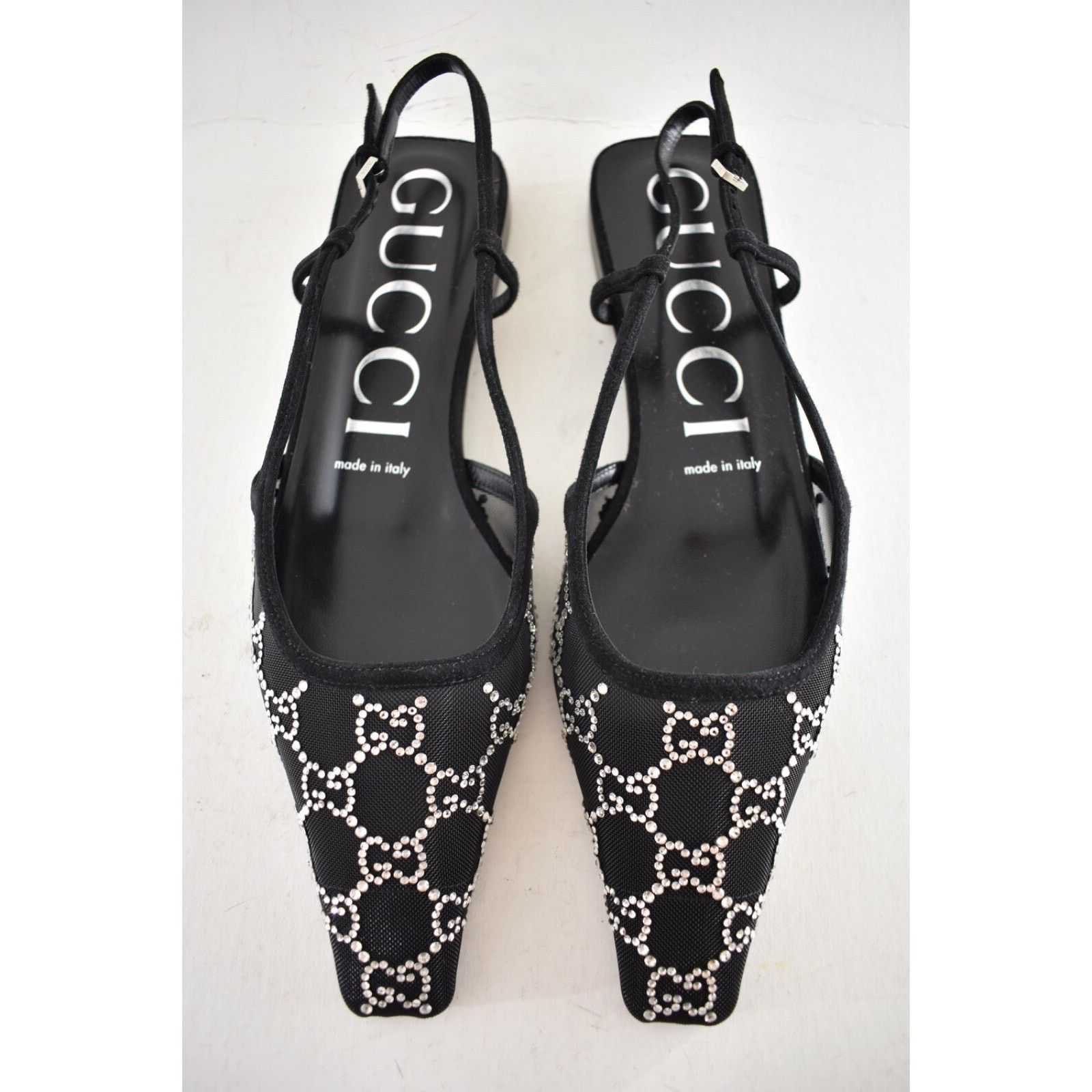 Gucci Gucci Demi GG Crystal Mesh Black Silver Slingback Ballerina Size US 7.5 / IT 37.5 - 8 Thumbnail