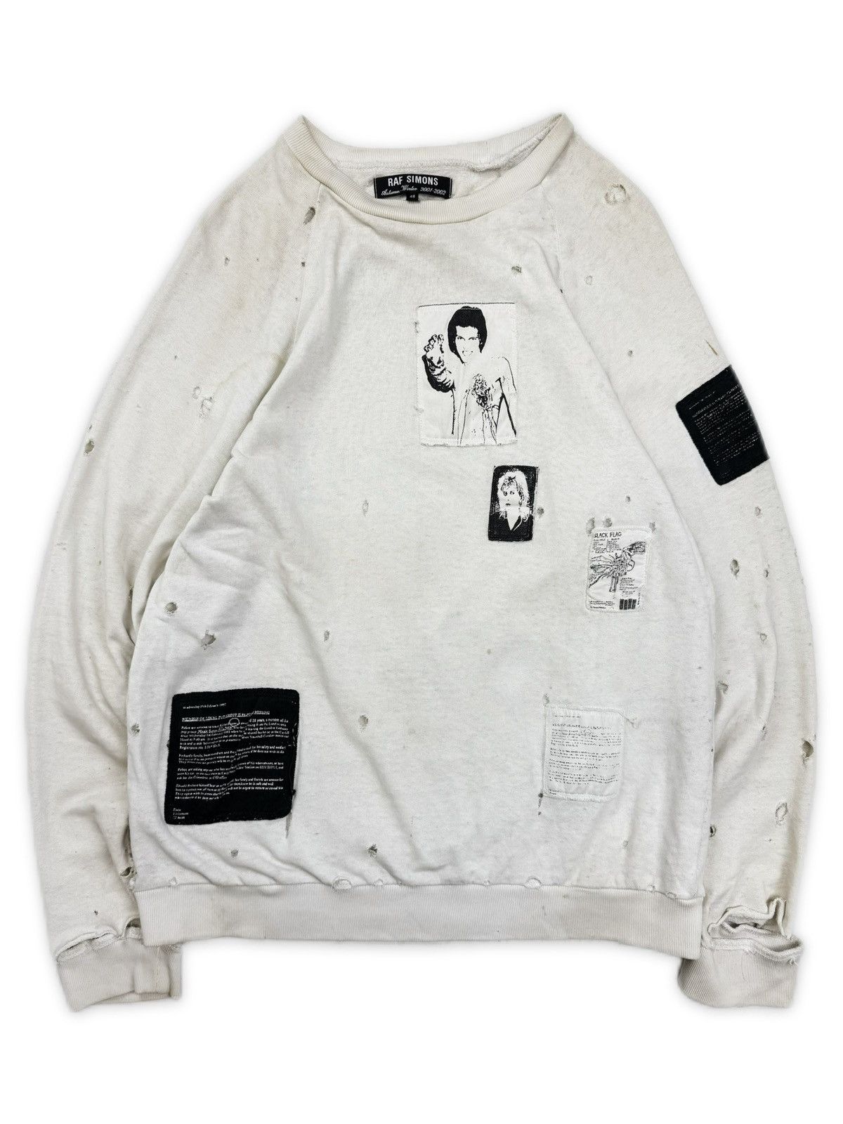 RAFSIMONS 01AW RIOT RIOT RIOTアーカイブ スウェット AW01 Raf Simons 'Riot Riot Riot' White Patchwork Crewneck