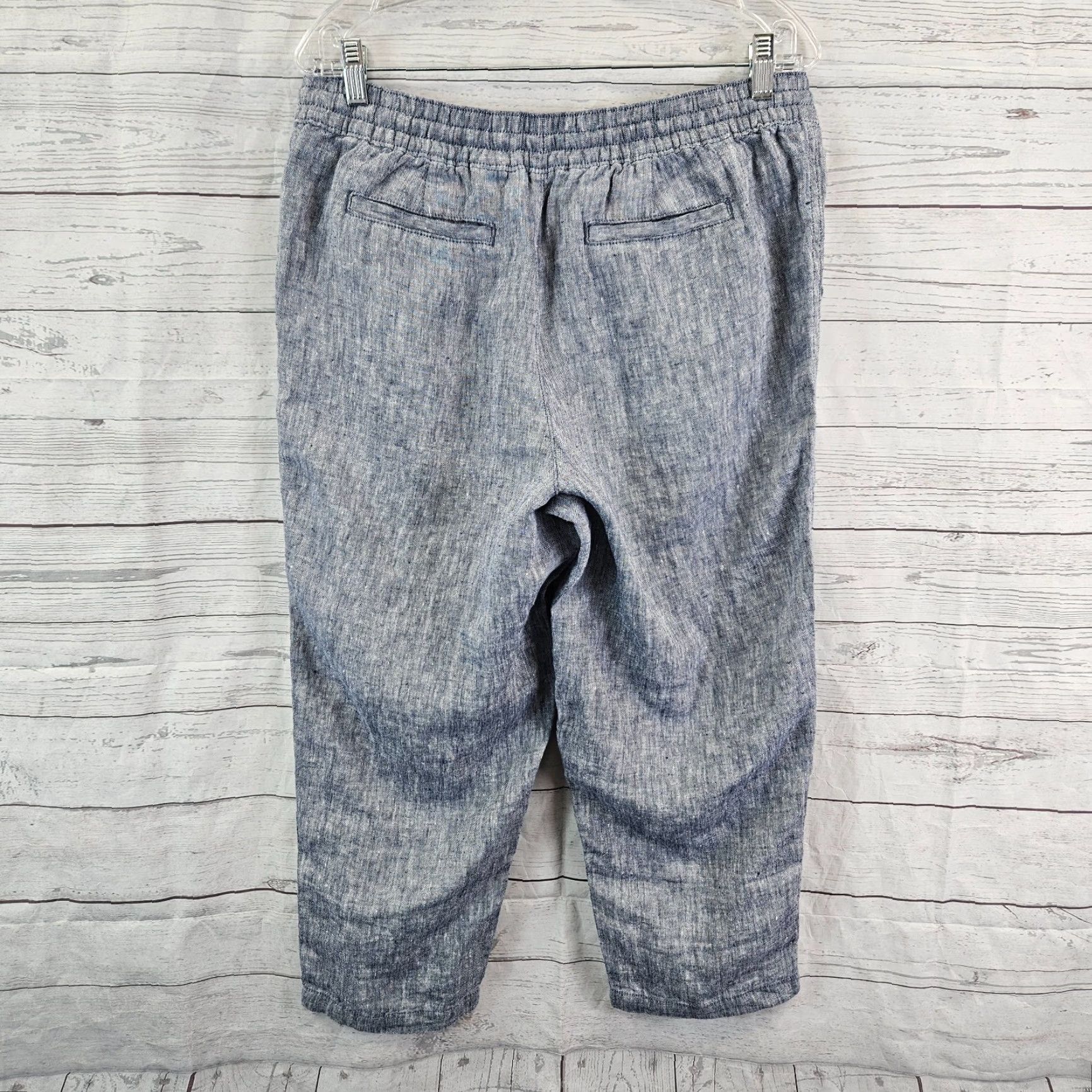 Lands' End Lands' End Womens Cropped Linen Pants Sz 10P Blue High Rise Pull On Pants Cropped Linen Blue 10P Womens Size 32" / US 10 / IT 46 - 3 Thumbnail