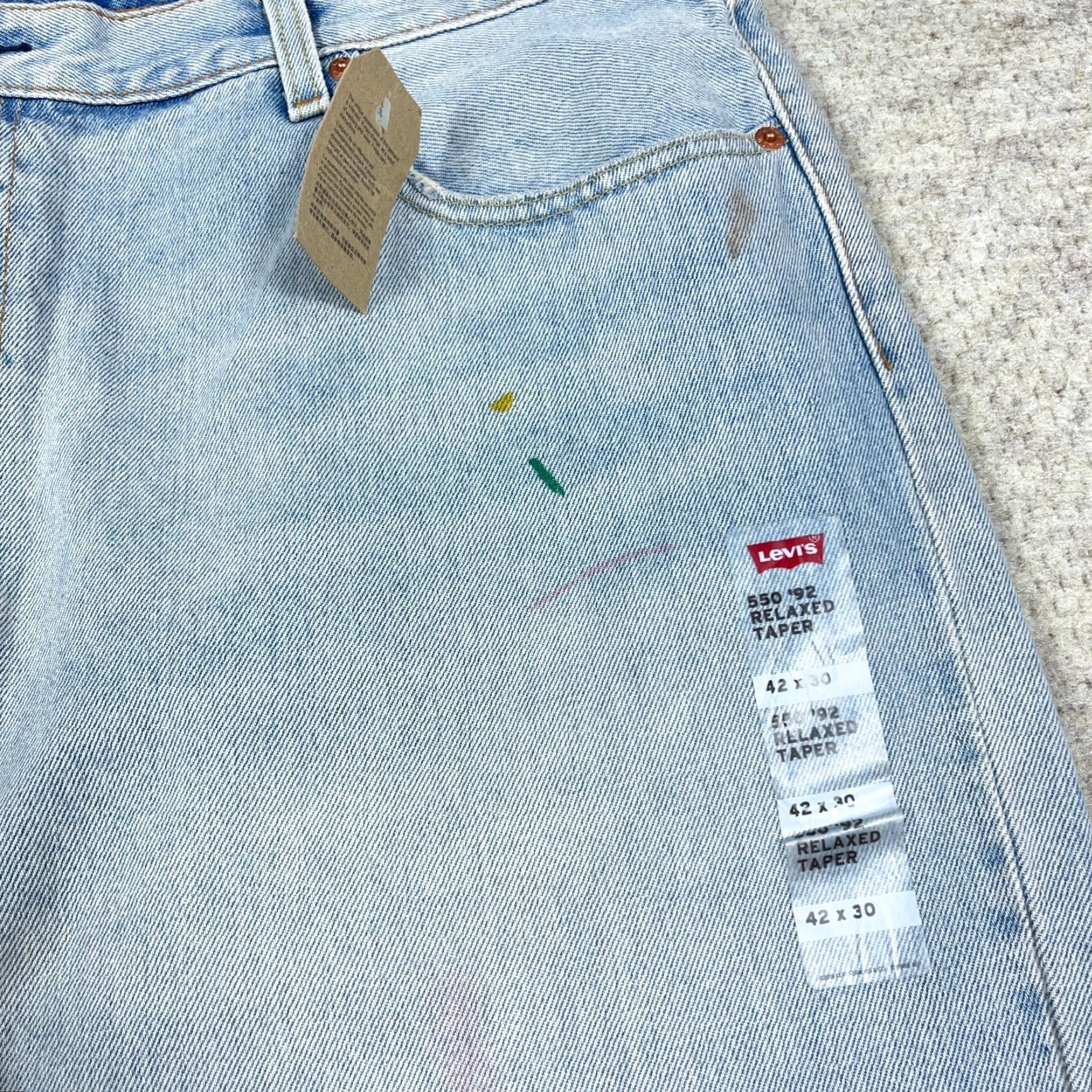 Levi's Levi's 550 Jeans Men 42x30 Relaxed Tapered Fit Blue Denim Cotton 5-Pocket Distressed? No Distressed Light Wash Baggy N/A Size US 42 / EU 58 - 6 Thumbnail