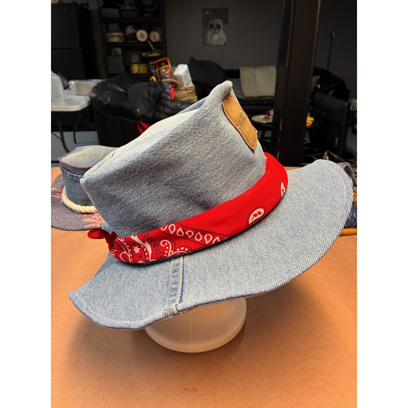Other The Rodeo — Upcycled Denim Western Hat, Red Bandana Band, Size ONE SIZE - 3 Thumbnail