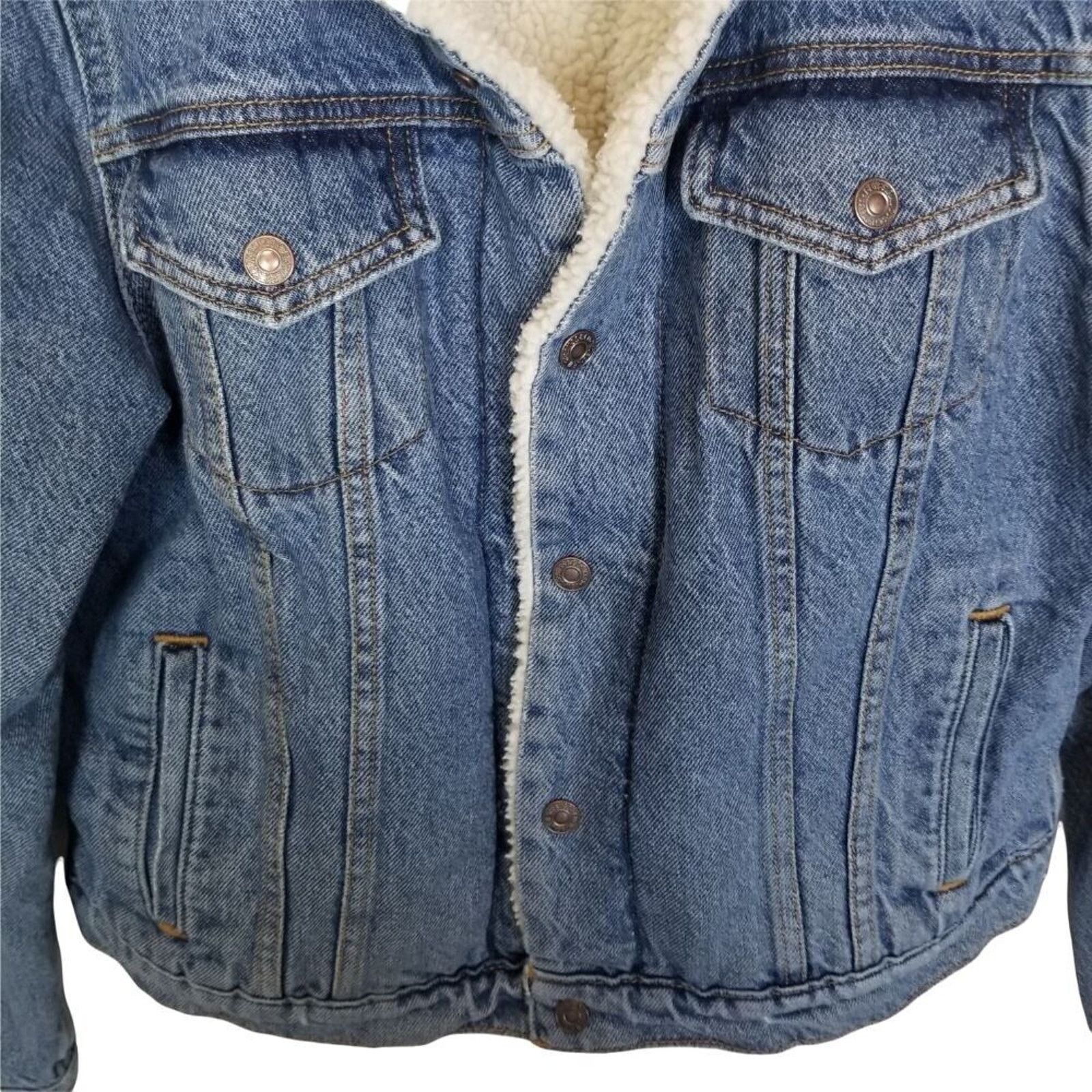 Levi's Levis Womens Denim Jacket Ex-Boyfriend Faux Sherpa Lined Size L / US 10 / IT 46 - 4 Thumbnail