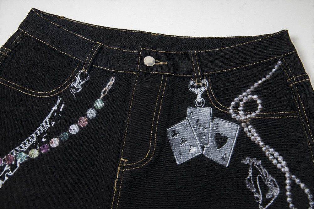 Japanese Brand × Jean Poker print stitched straight cargo denim shorts y2k Size US 32 / EU 48 - 3 Thumbnail