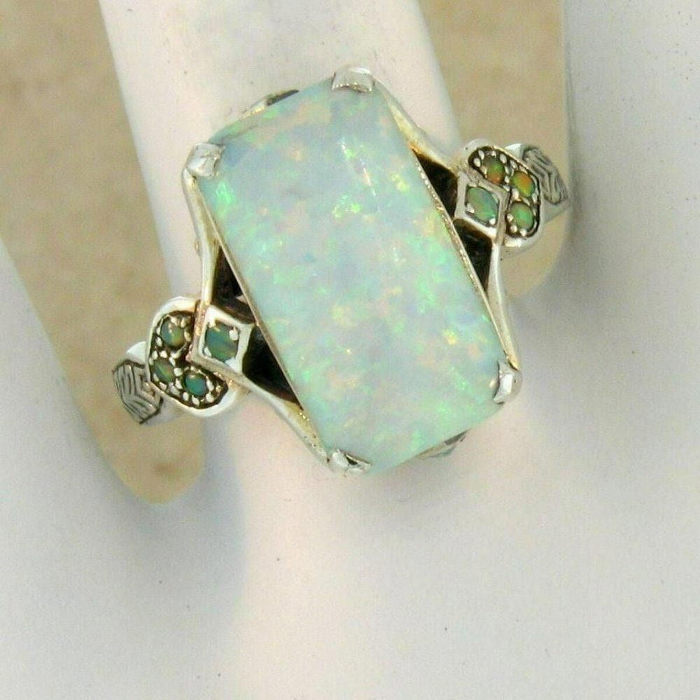 Designer Victorian Style Square White Fire Opal Silver Ring - Size 7 Size ONE SIZE - 4 Thumbnail