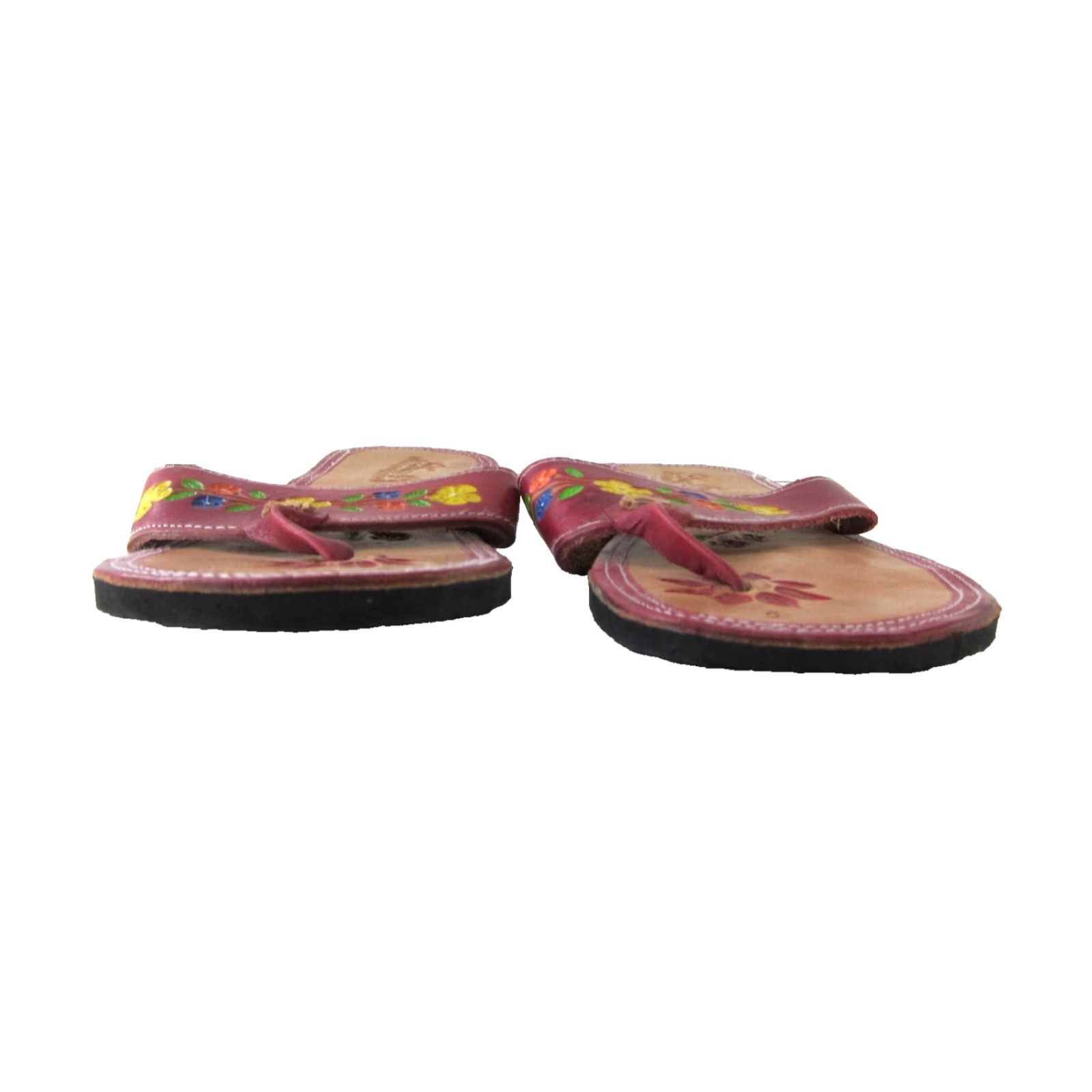 Vintage VTG Anay Pe Mexico Leather Red Floral T-Strap Slide Flip Flop Sandal Women 10 Size US 10 / IT 40 - 3 Thumbnail