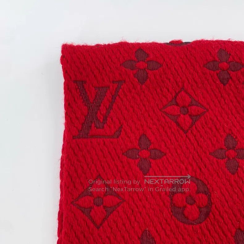 Other Louis Vuitton Red logo jacquard full print wool fringe sca Size ONE SIZE - 3 Thumbnail
