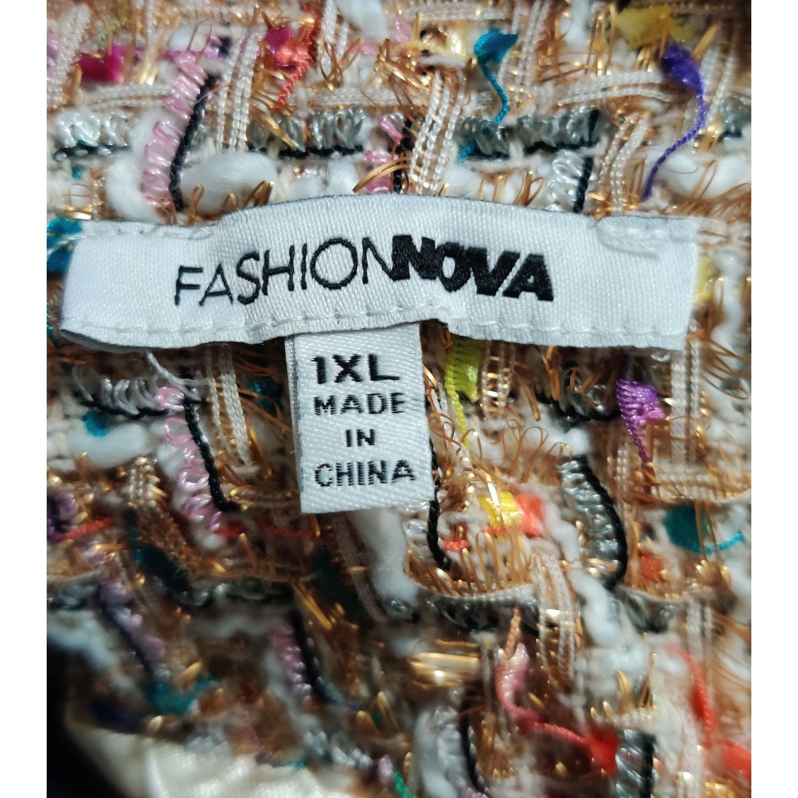 Fashion Nova Fashion Nova 1XL Womens Cropped Tweed Jacket Multicolor Text Size XL / US 12-14 / IT 48-50 - 6 Thumbnail