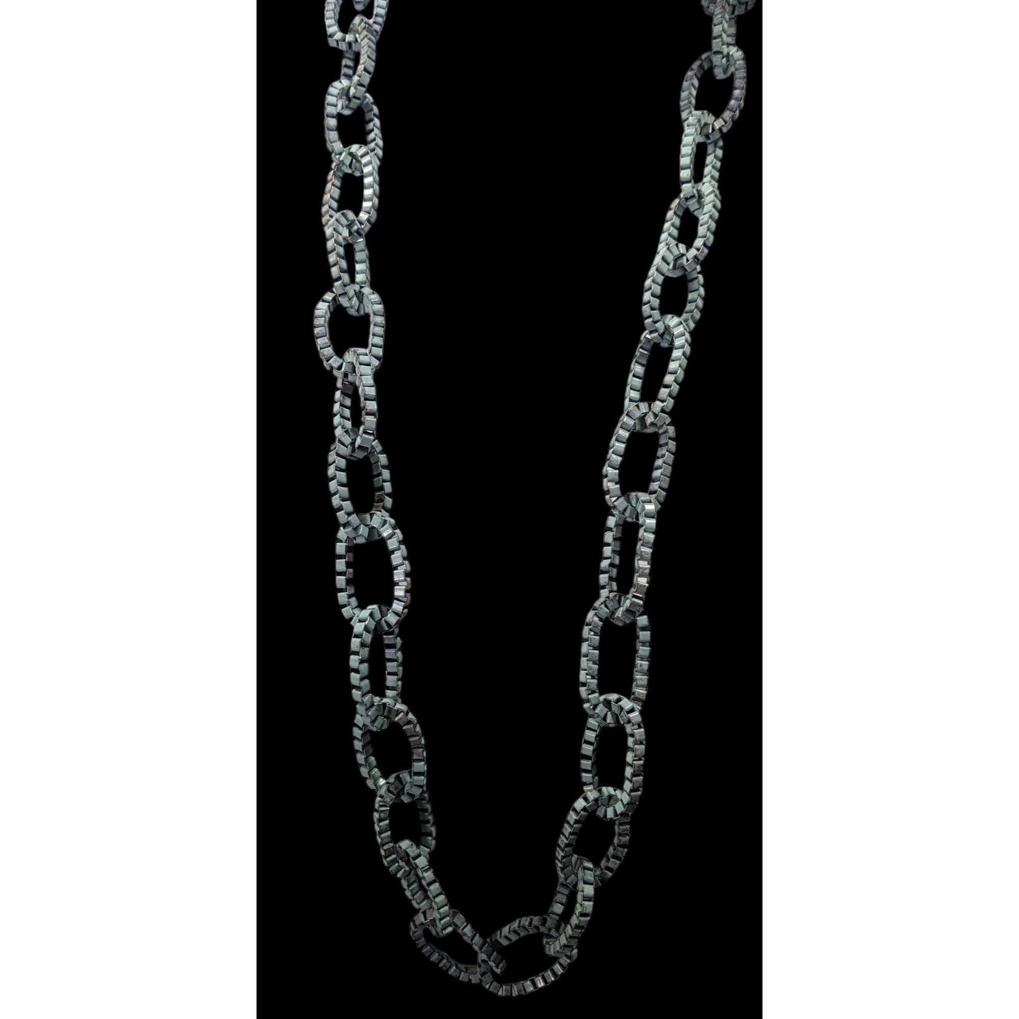 Other Chunky Vintage Light Blue Painted Box Chain Ring Necklace Size ONE SIZE - 2 Thumbnail