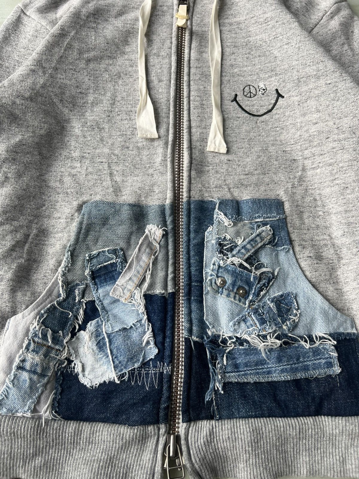Nepenthes Patchwork Denim Craft Warm Pocket Salt & Pepper Hoodie Gilet Size US M / EU 48-50 / 2 - 5 Thumbnail