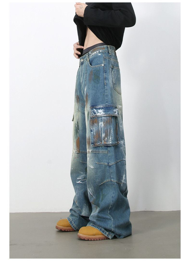 Japanese Brand Graffiti multi-pocket blue wide-leg work jeans y2k Size US 32 / EU 48 - 3 Thumbnail