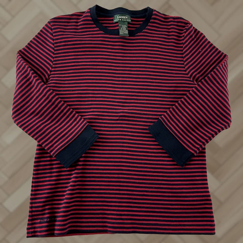 Ralph Lauren Lauren Ralph Lauren Striped Blouse Women's L Blue Red 3/4 Sleeve Cotton Top Size L / US 10 / IT 46 - 1 Thumbnail