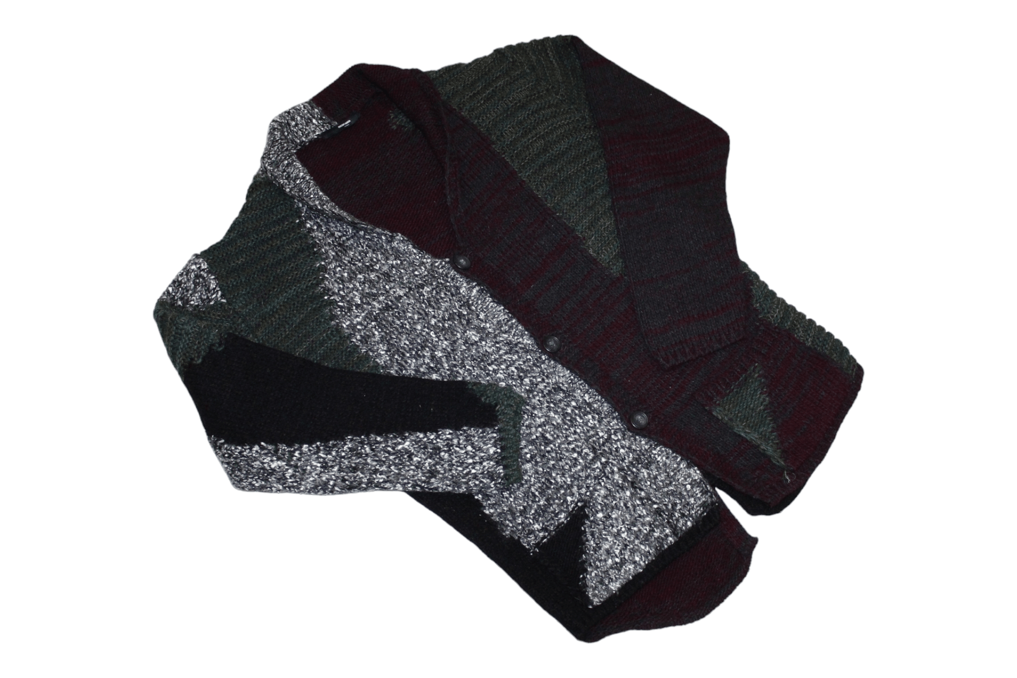 Takeshy Kurosawa Takeshy Kurosawa Patchwork Asymmetric Wool Blend Cardigan Size US XXL / EU 58 / 5 - 2 Thumbnail