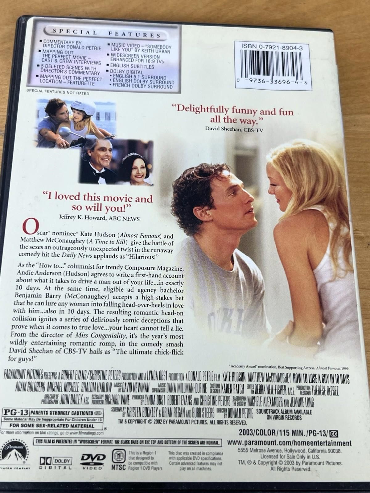 Other How to Lose a Guy in 10 Days DVD, 2003 Kate Hudson, Matthew Size ONE SIZE - 11 Thumbnail